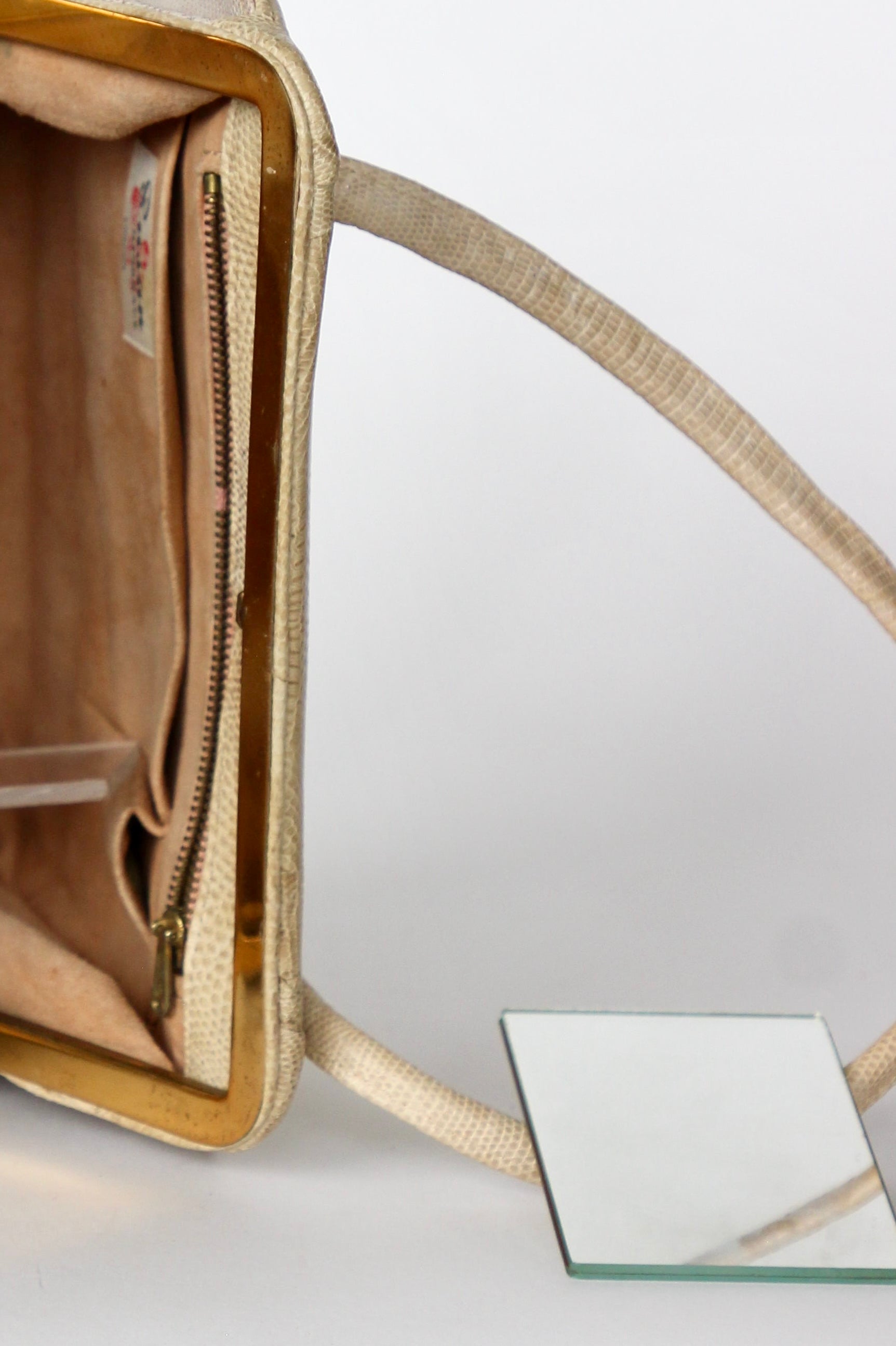 1950s Vintage Beige Lizard Leather Top Handle Bag/Purse