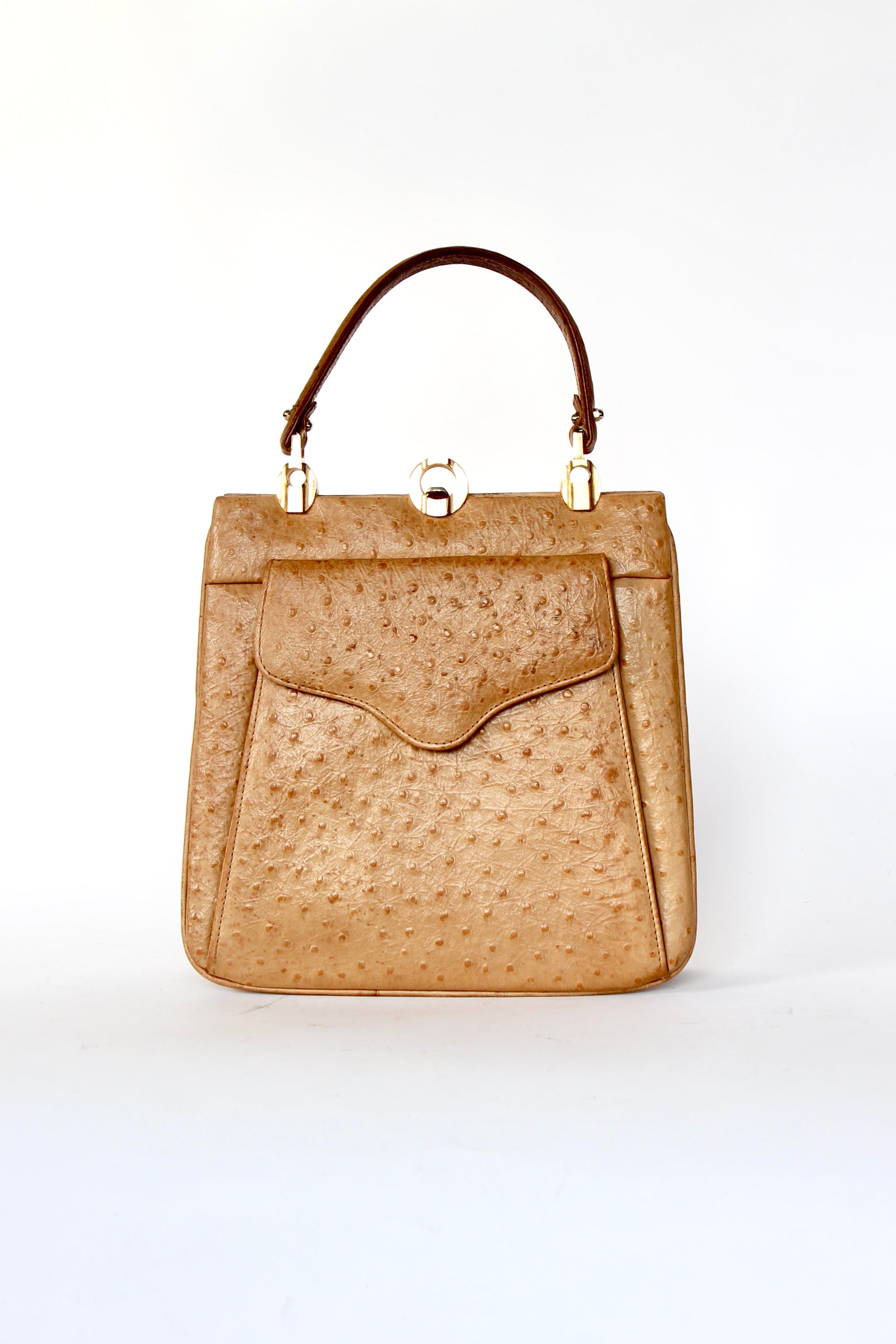 1940s Vintage Brown Ostrich Leather Top Handle Bag/Purse
