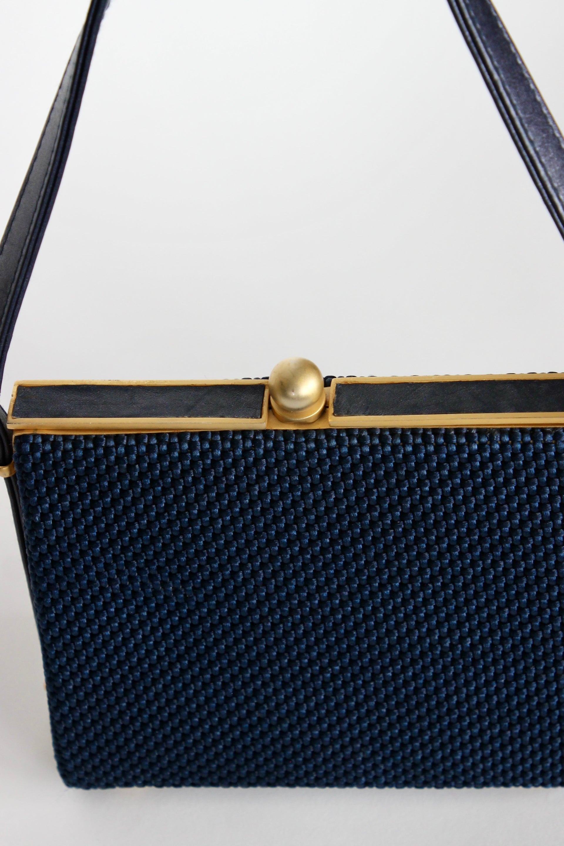 1950s 1960s Vintage Navy Blue Vinyl Top Handle Bag/Purse