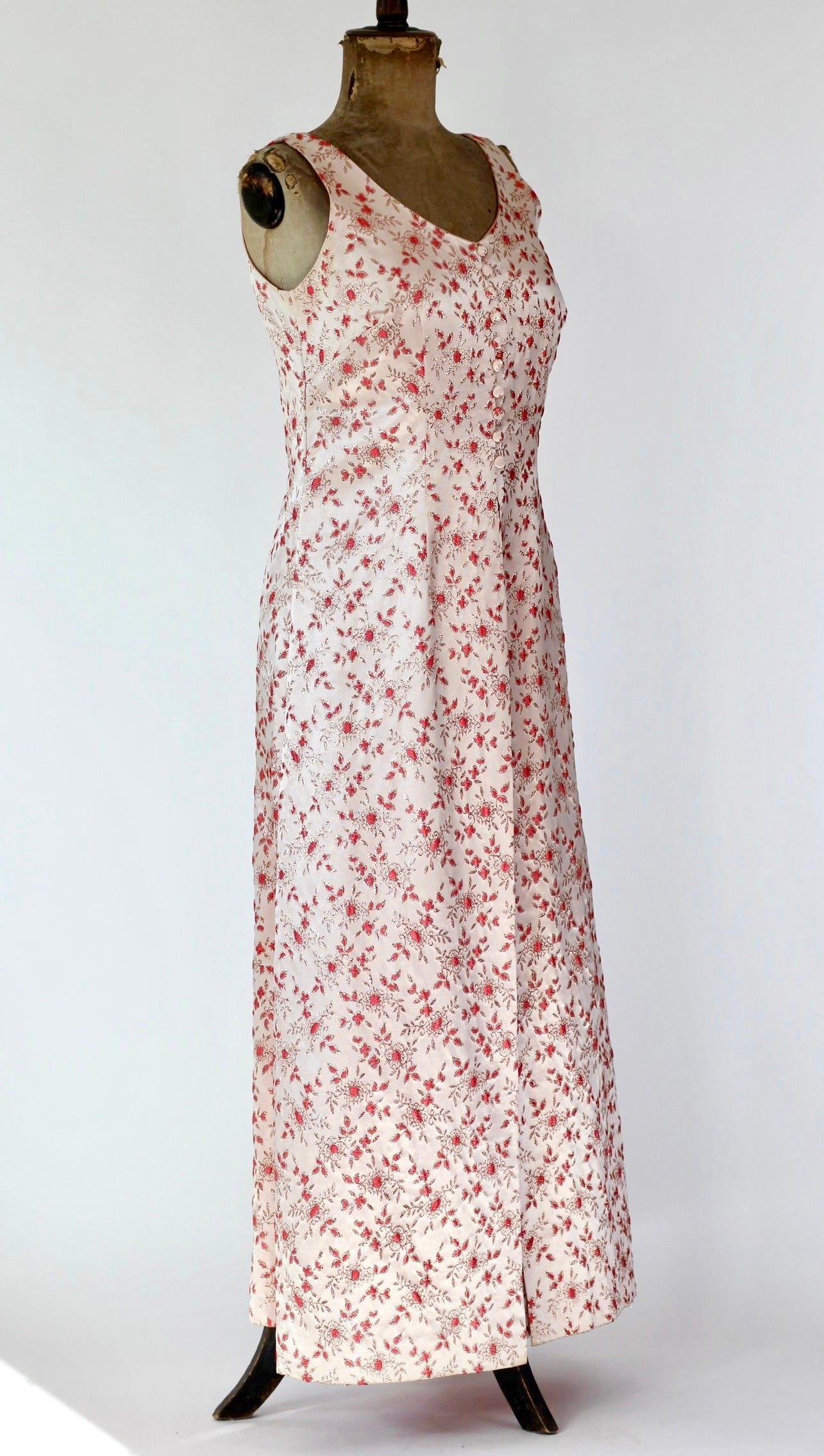 1950s 1960s Pink Brocade Maxi Dress//Size L