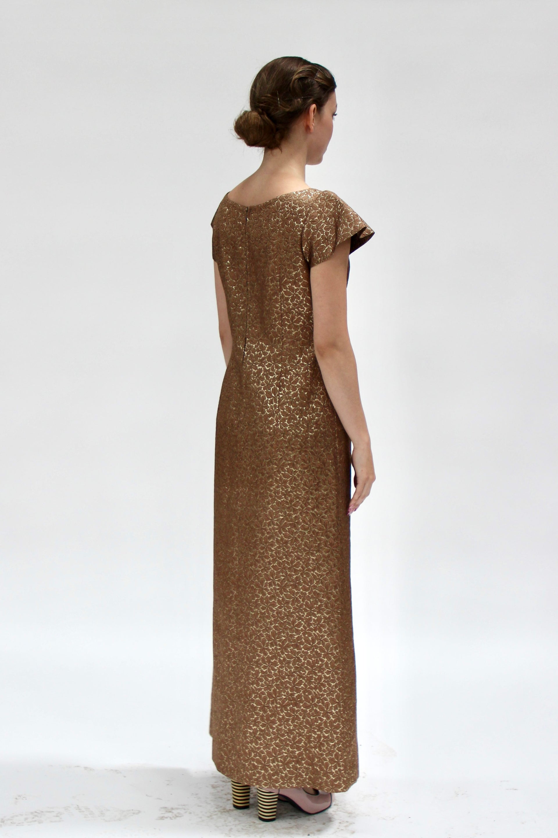 1960s Vintage Brocade Maxi Dress // Size S/M