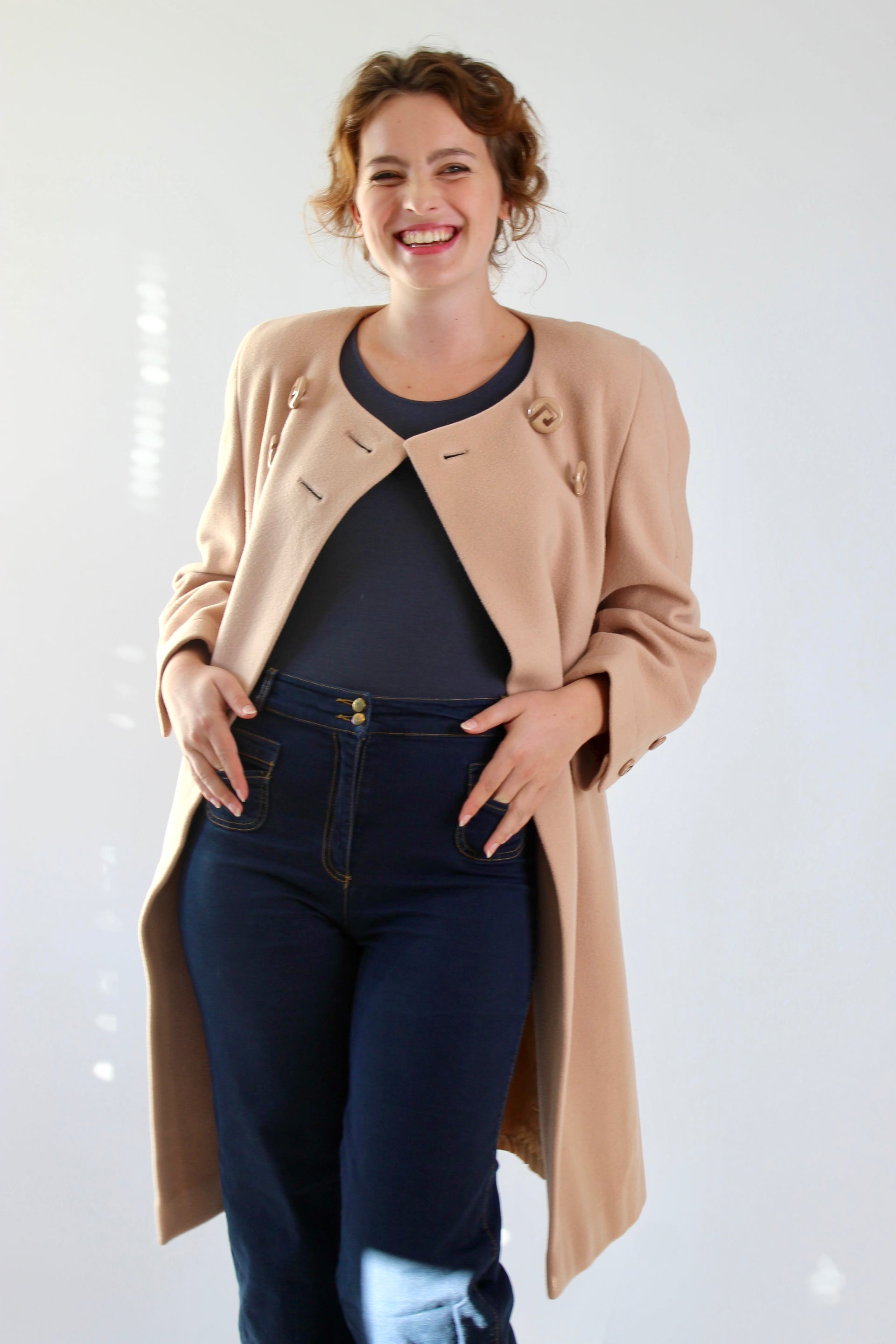1980s Vintage Pierre Cardin Nude/Slightly Pink Wool Coat // Size S