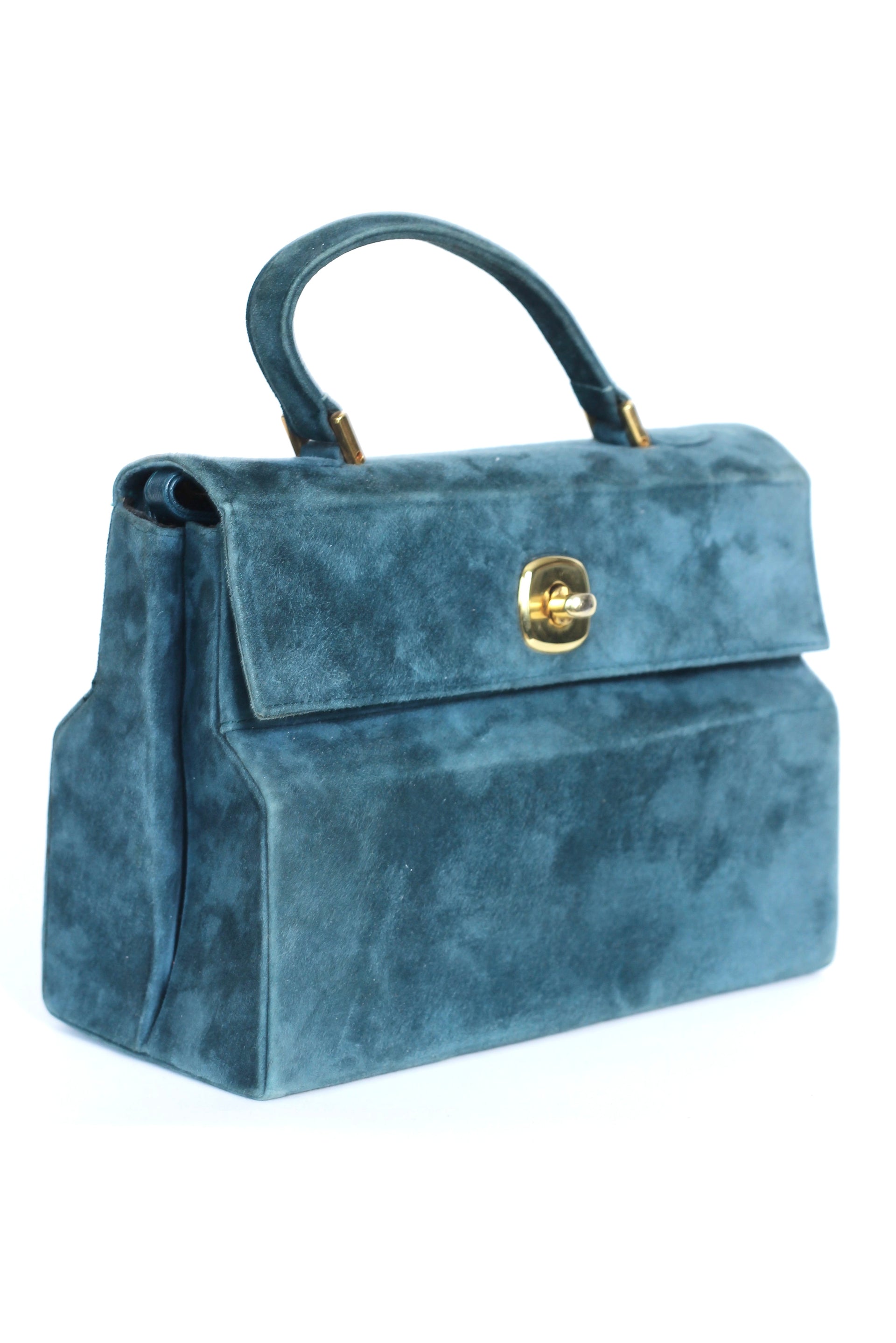 Vintage Charles Jourdan, Paris Dusty Blue Suede Leather Tophandle/Shoulder Bag