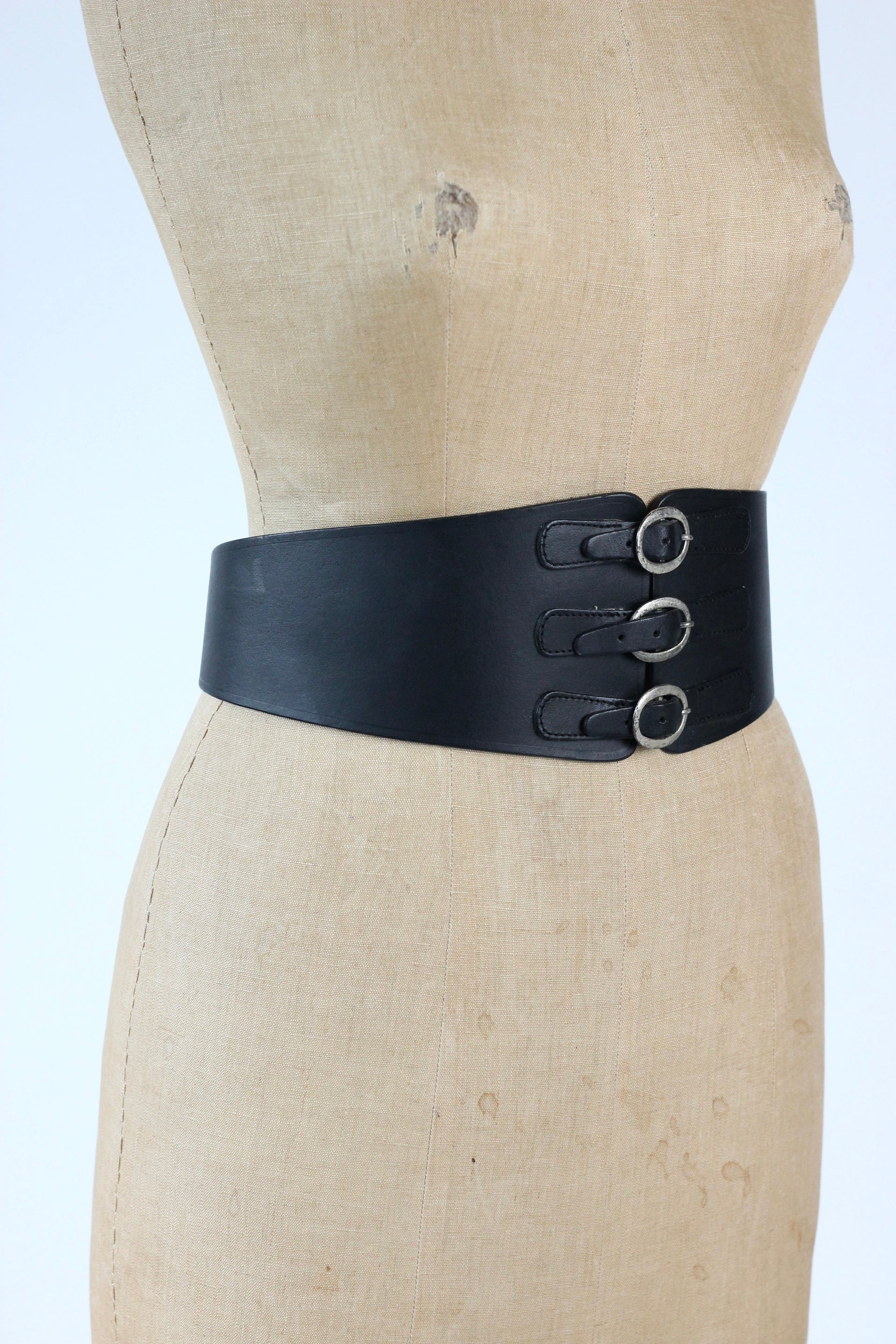 Y2K Vintage Black Wide Leather Belt//Size XS/S