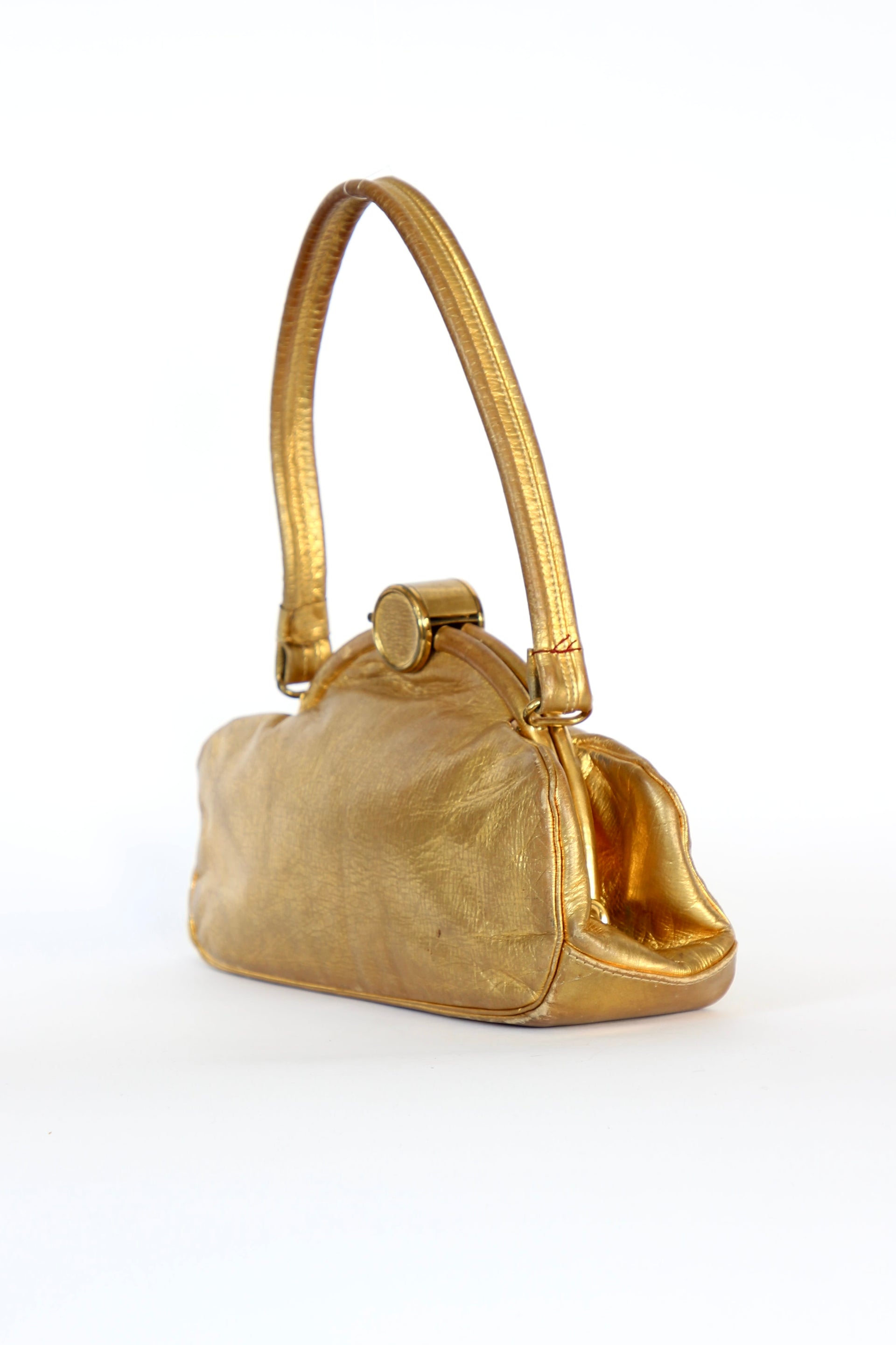 1950s 1960s Vintage Golden Leather Top handle Bag/Purse