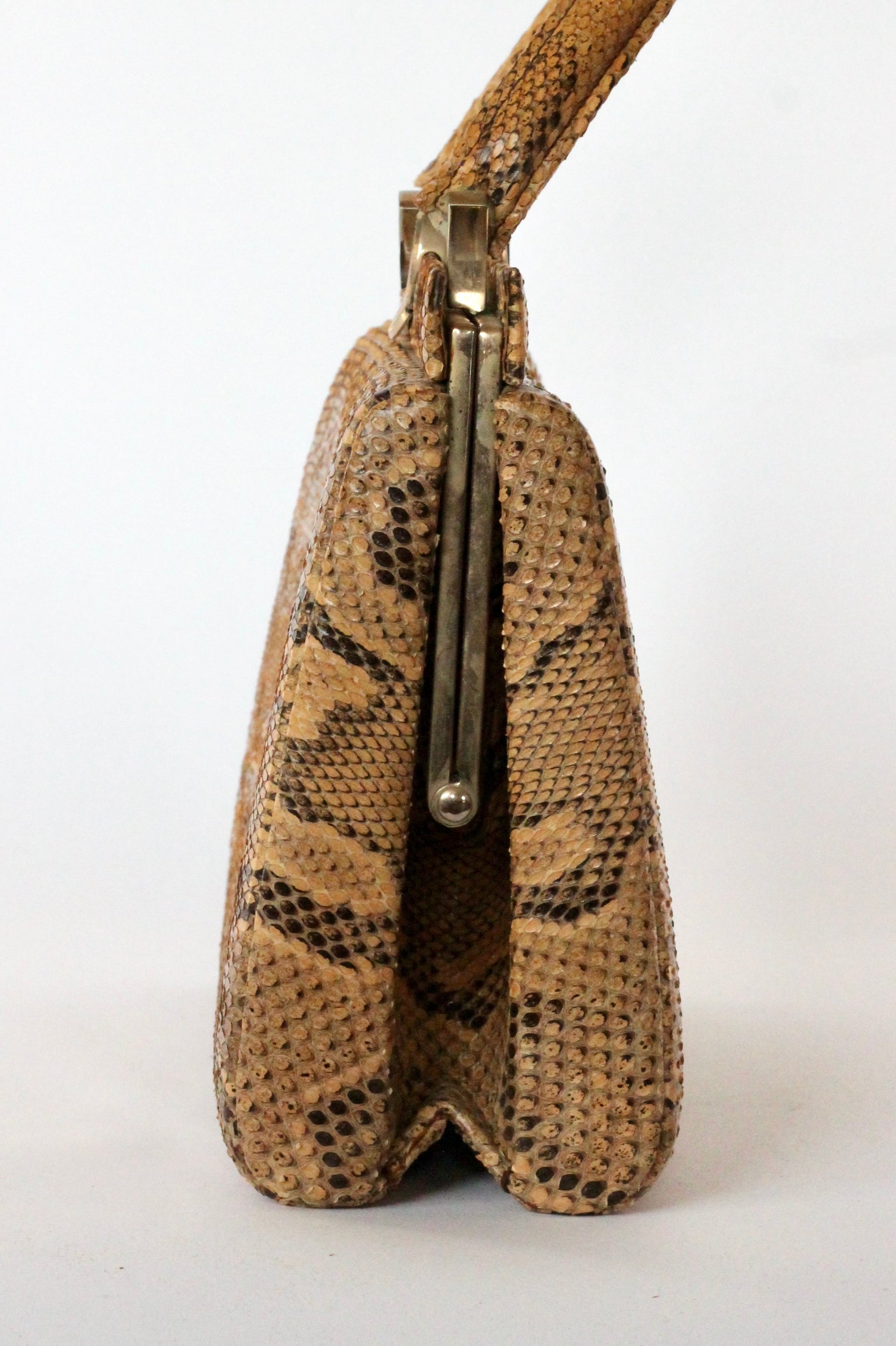 1950s Brown Snakeskin/Leather Top Handle Bag