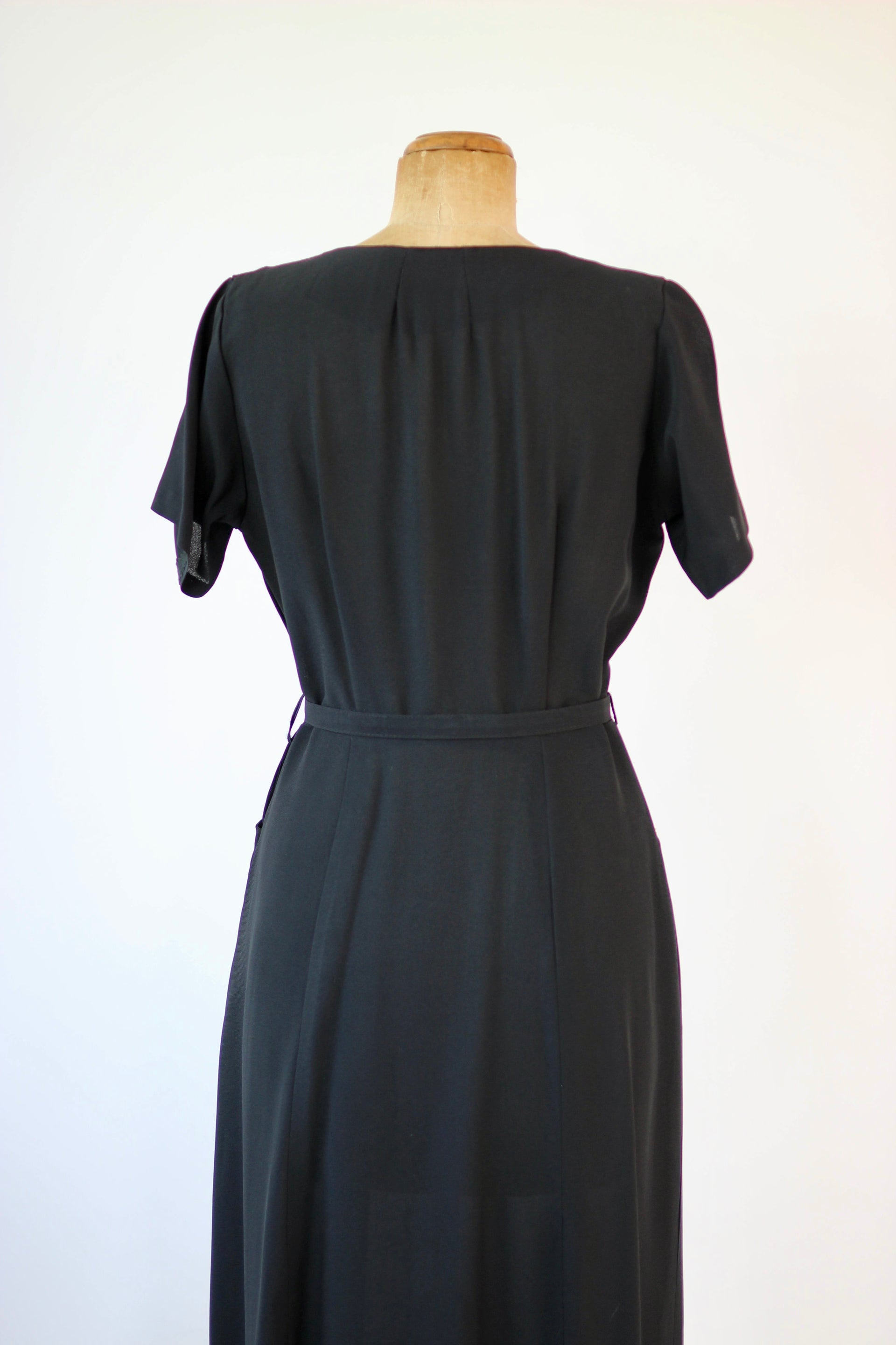 1930s Black Belted Dress // Size M