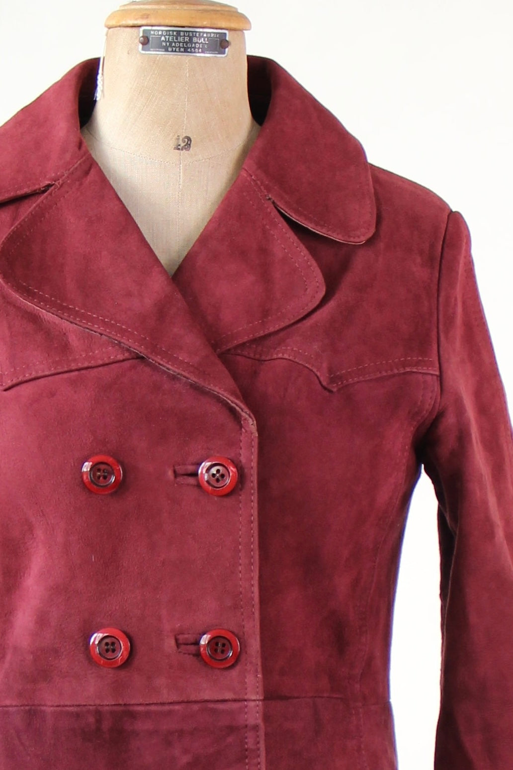 1960s Vintage Burgundy Suede Leather Coat // Size M