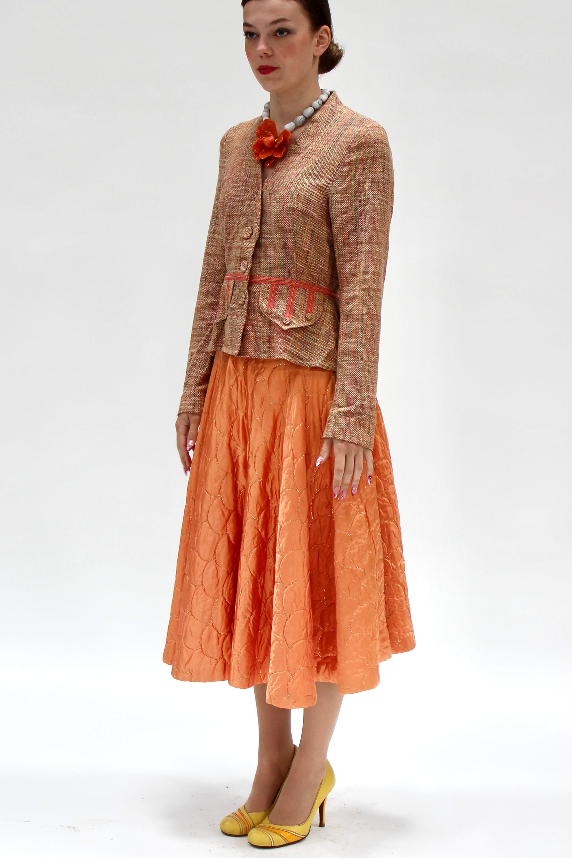 1950s Vintage Copper Quilted Circle Skirt//Size S