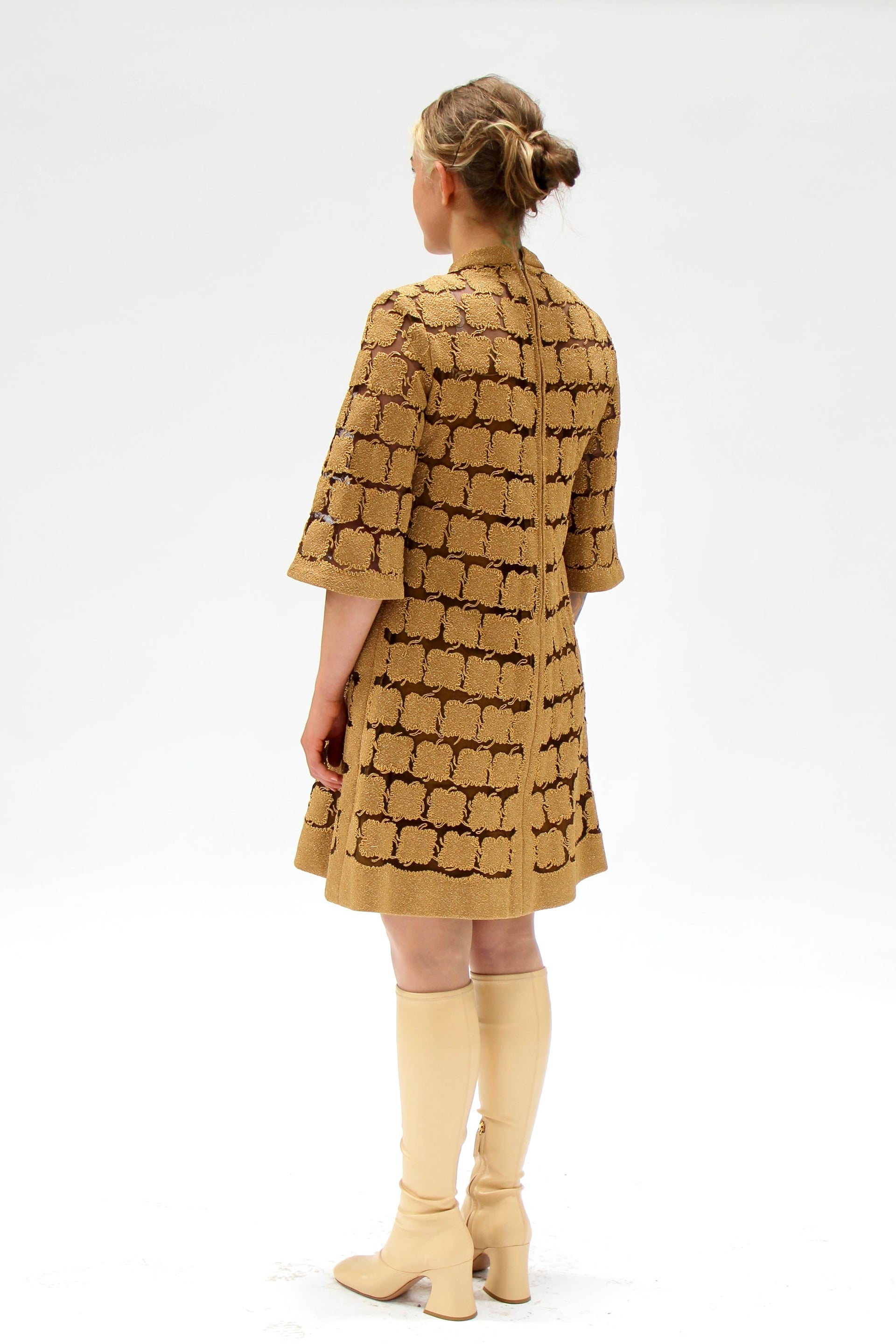 1960s Vintage Gold Mod Dress//Size M