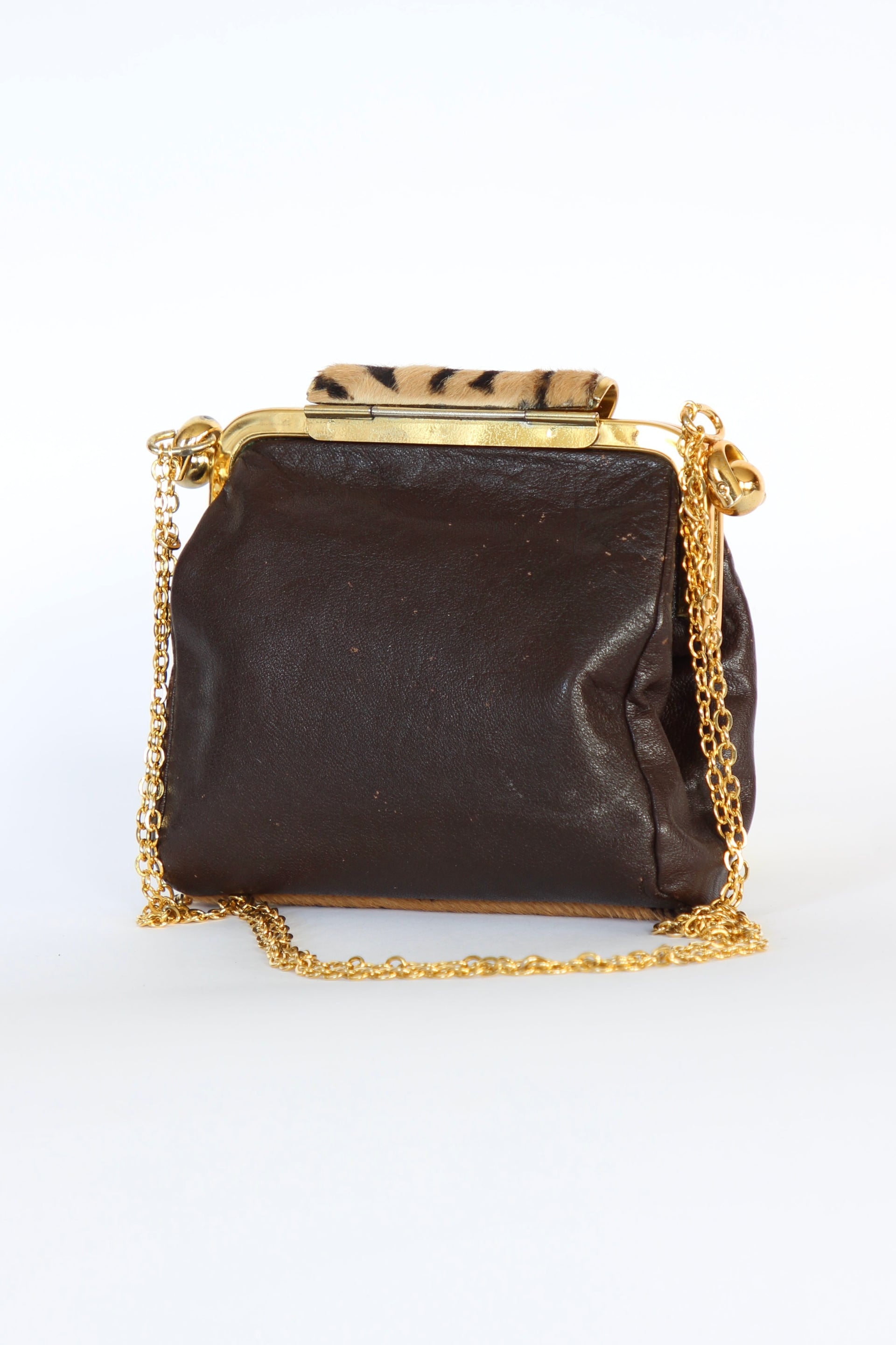1960s Vintage Shoulder Bag with Zebra Pattern Fur and Brown Leather
