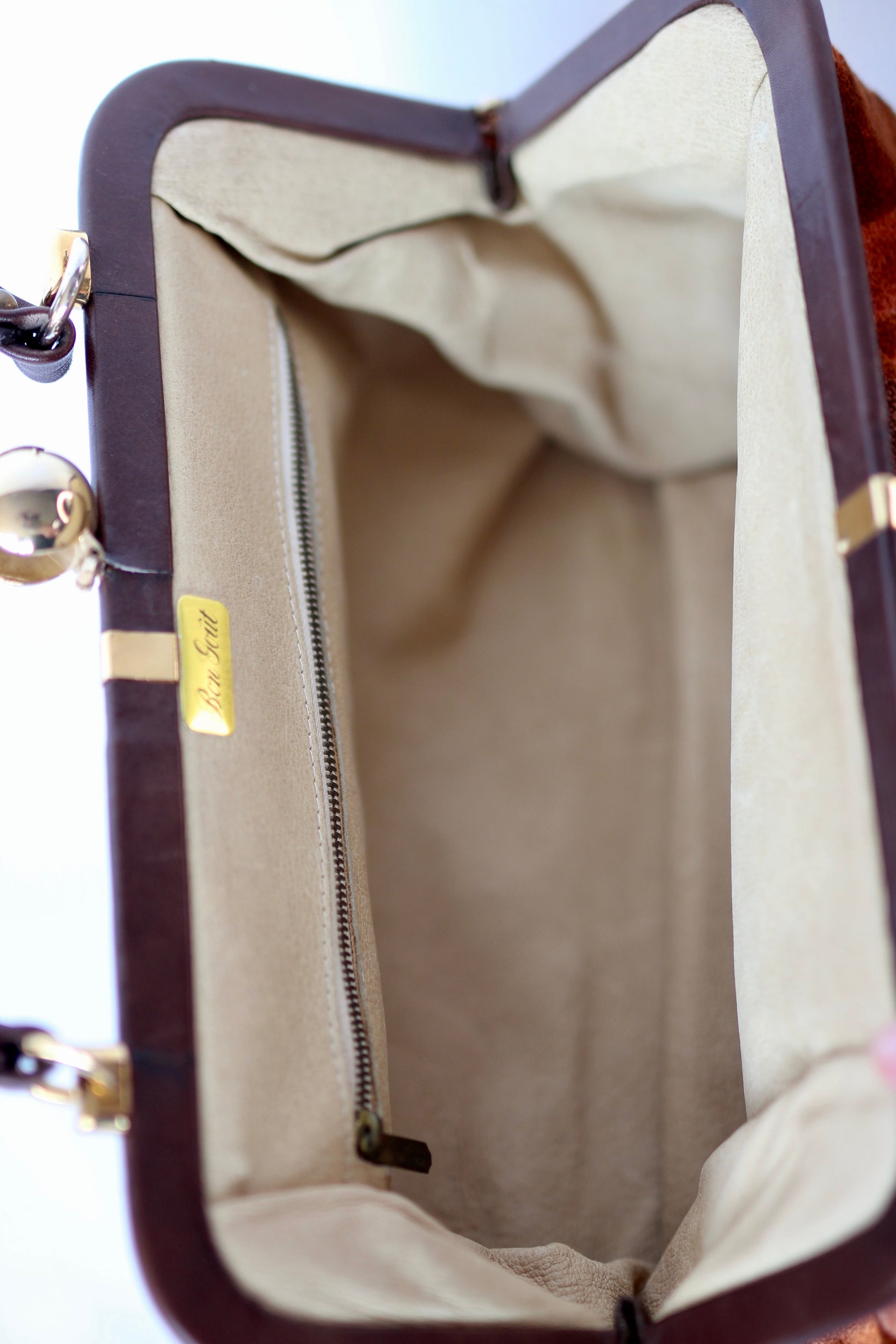 1960s Velvet and Leather Handbag//Danish Design