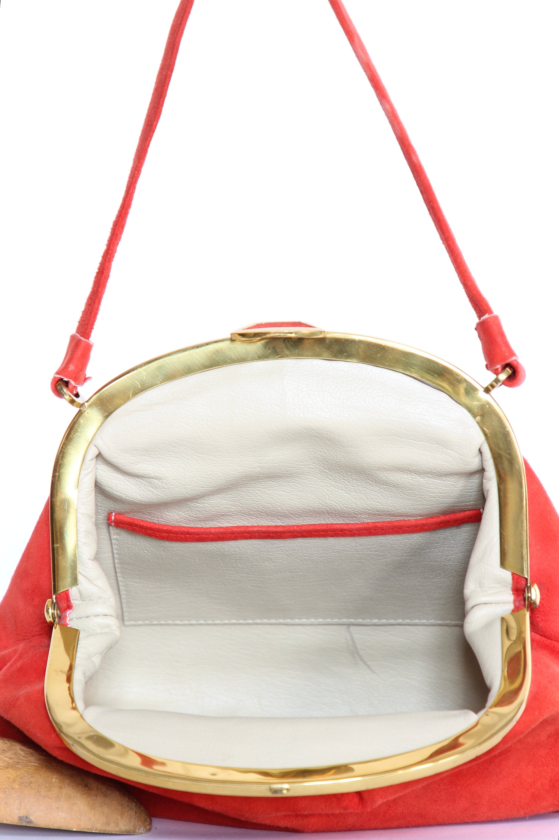 1940s Bright Red Suede Leather Purse