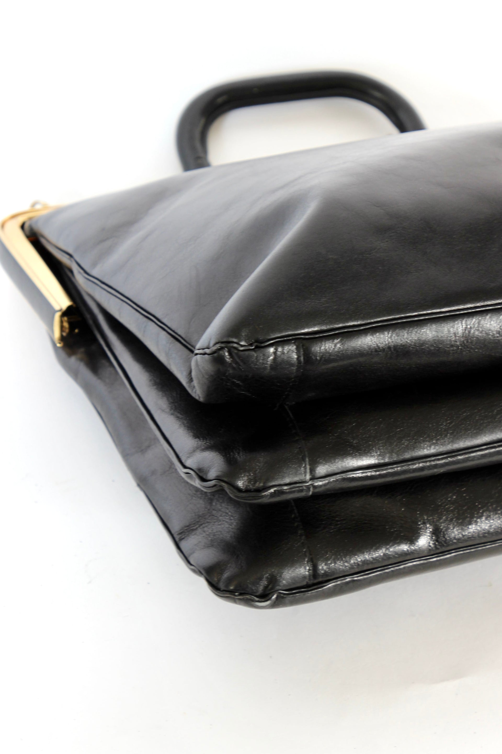 1960s Vintage Bon Goût Black Leather Top Handle Bag
