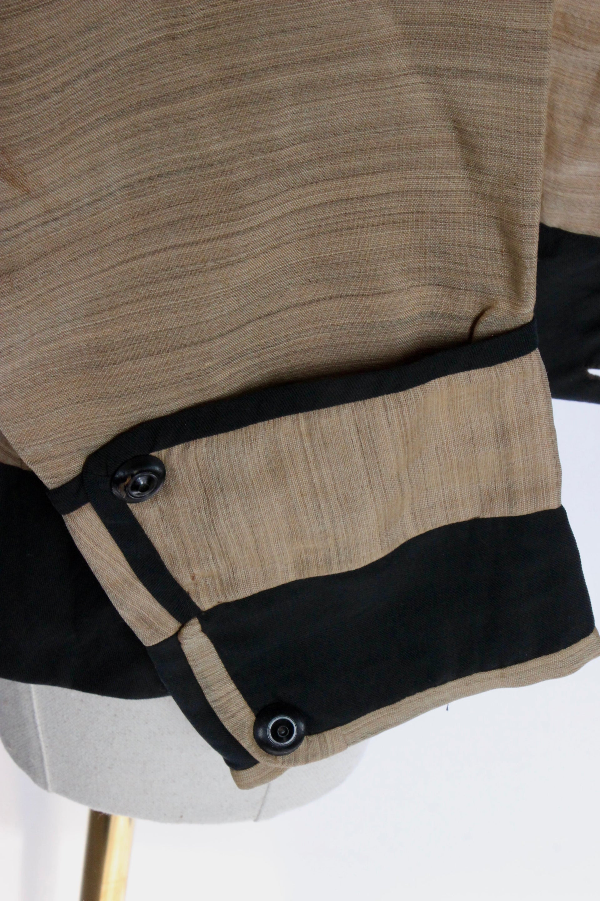 1879s Antique Victorian Beige Jacket with Black Collar and Cuffs Owned by Karin Strandberg, Sweden.