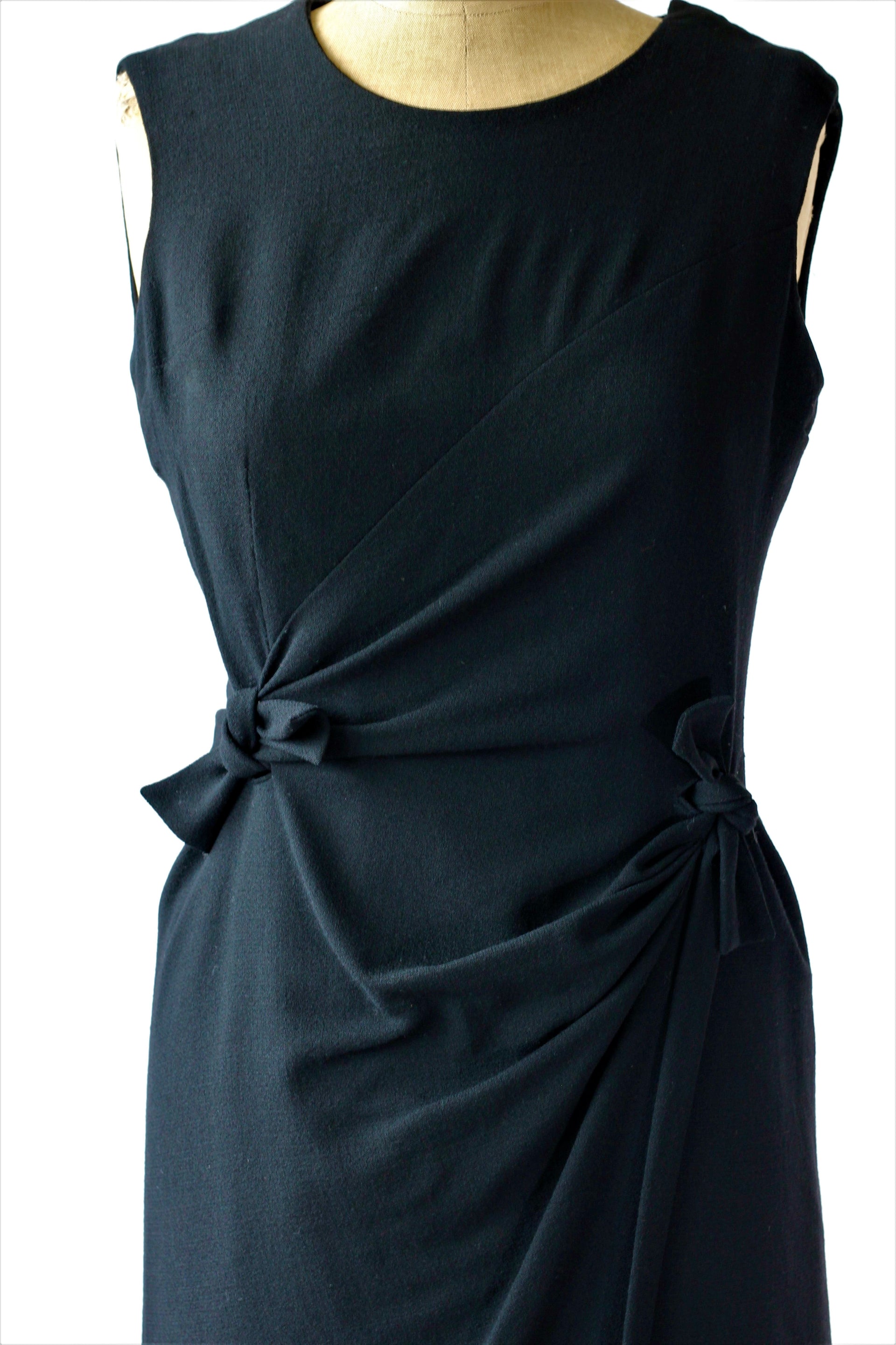 1950s 1960s Black Wool Designer Cocktali Dress//Size S/M
