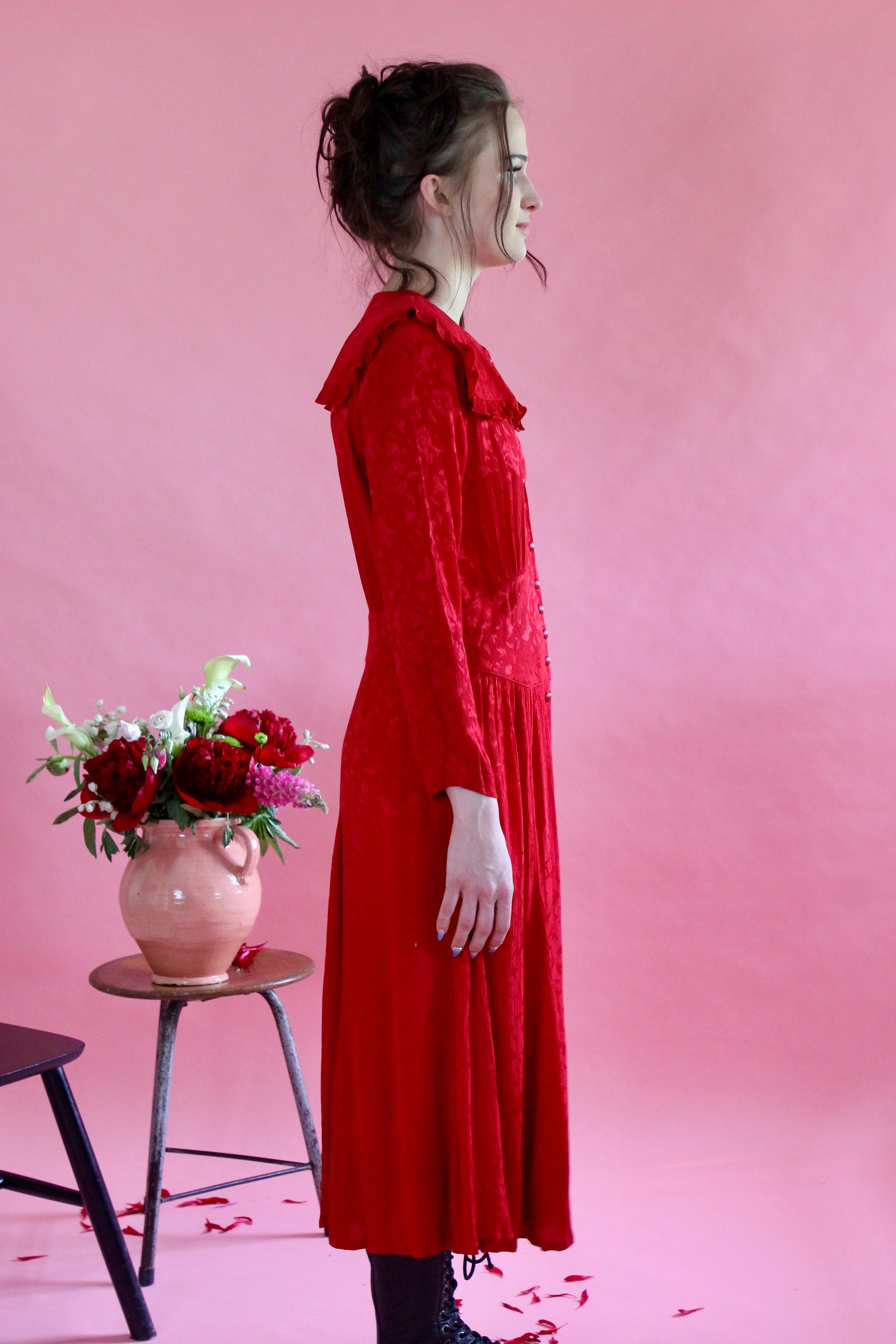 1980s Vintage Long Red Dress // Swedish Design // Size M