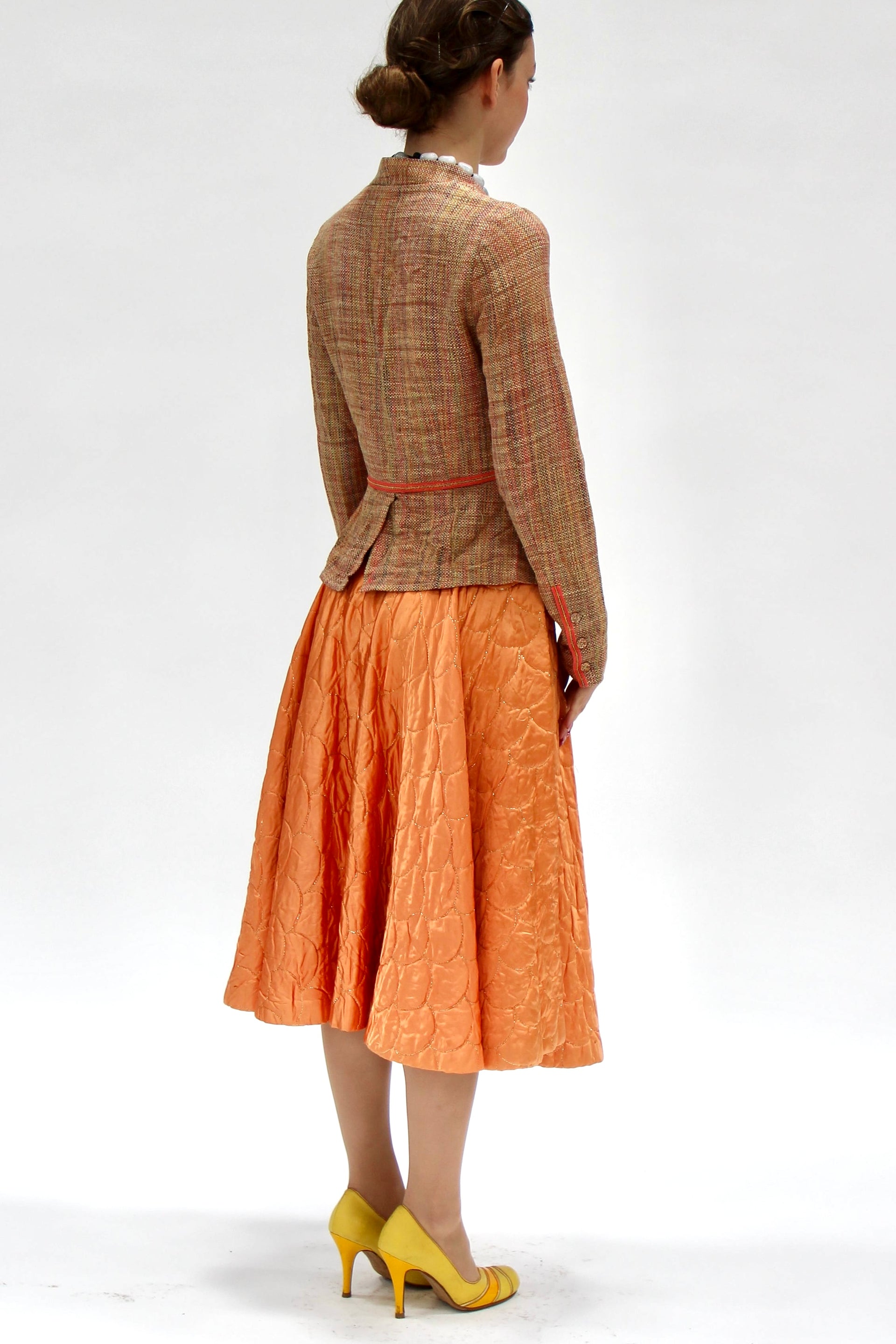 1950s Vintage Copper Quilted Circle Skirt//Size S