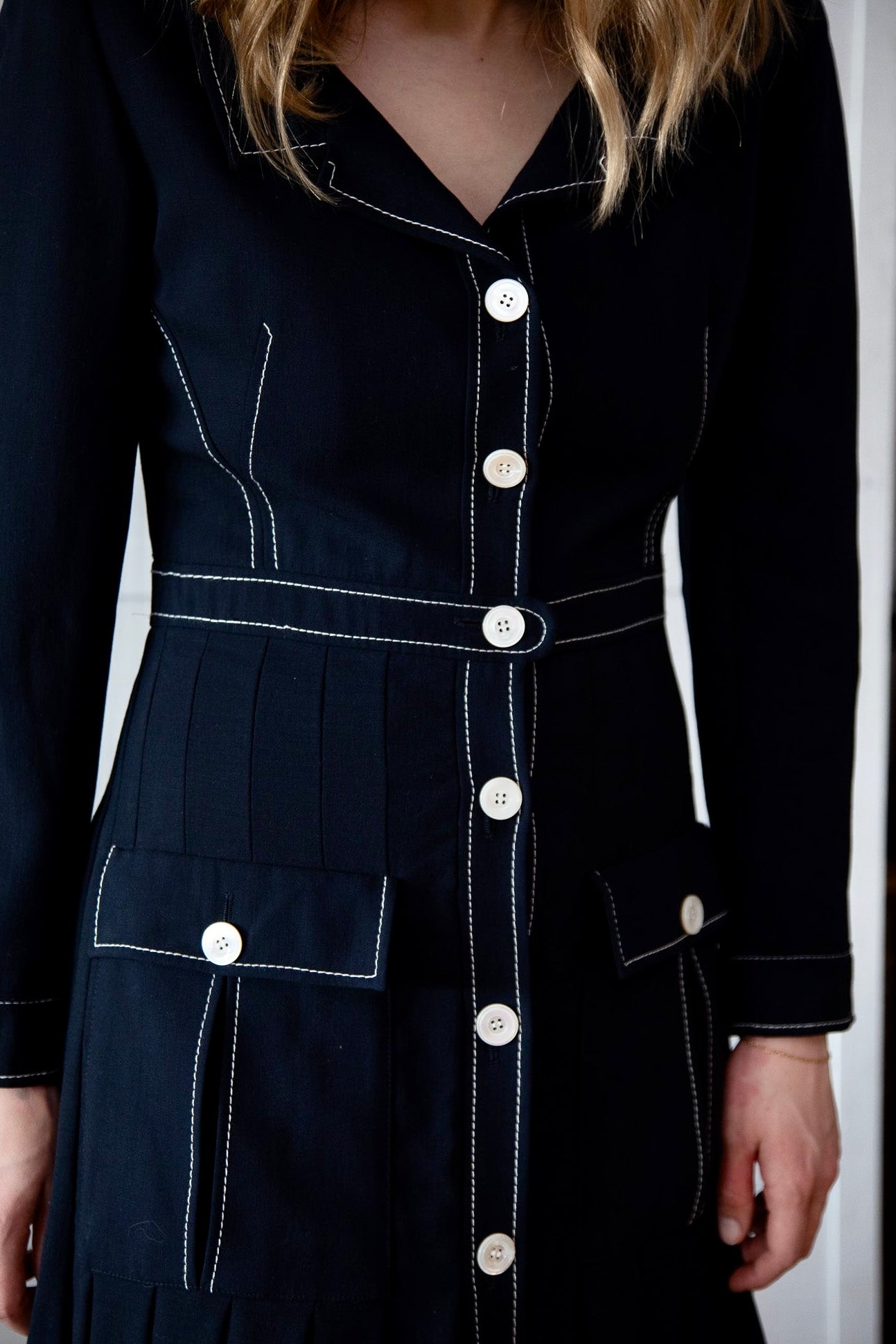 1980s Vintage Navy Blue Wool Shirt Dress // Italien Design // Size M