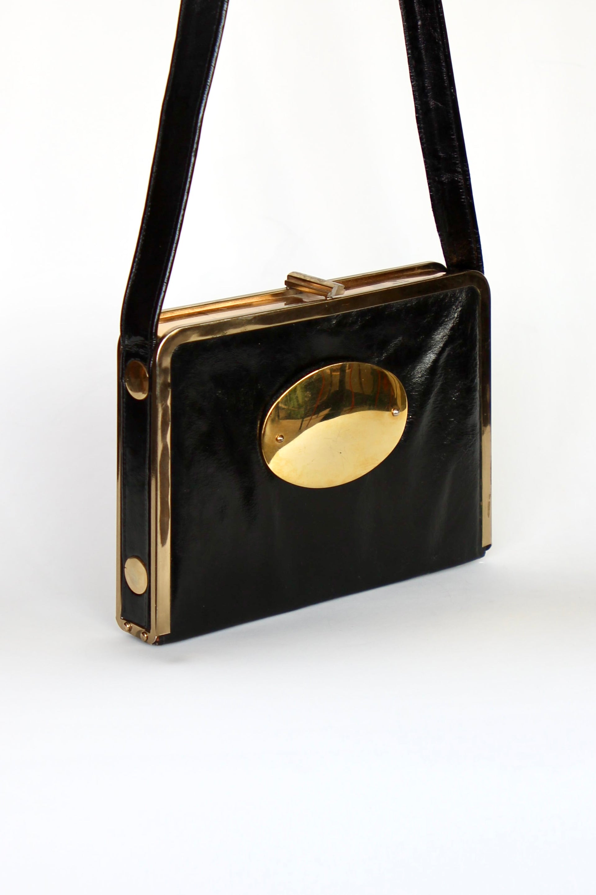 1960s Black Leather Shoulder Bag//Danish Design