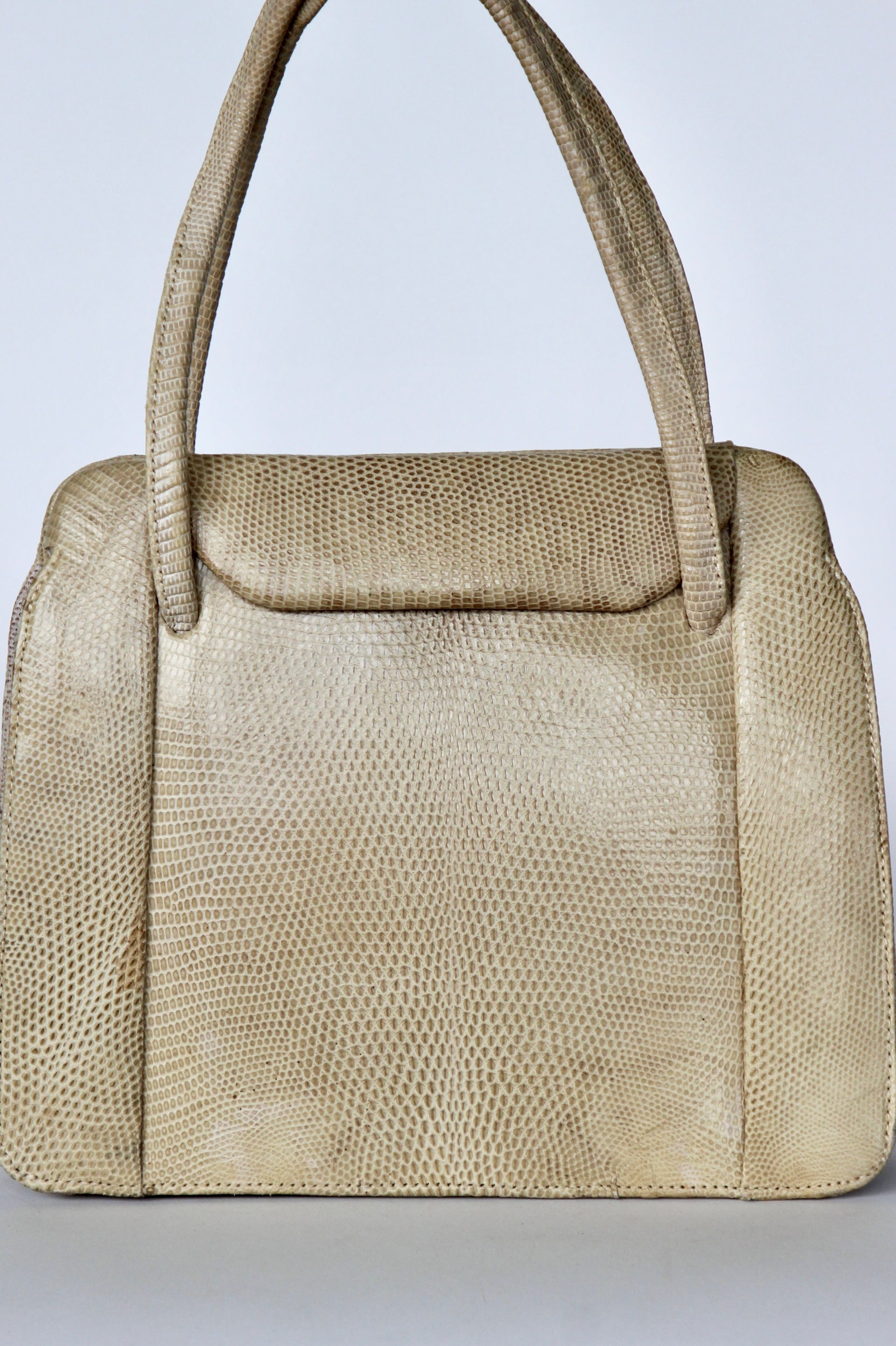 1950s Vintage Beige Lizard Leather Top Handle Bag/Purse