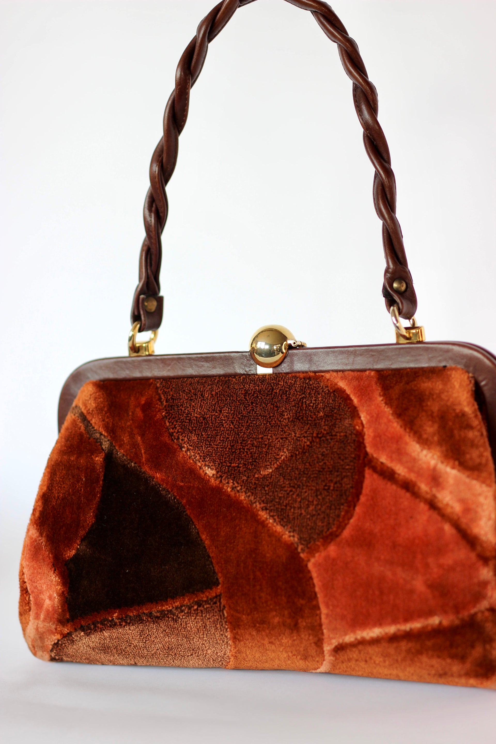 1960s Velvet and Leather Handbag//Danish Design