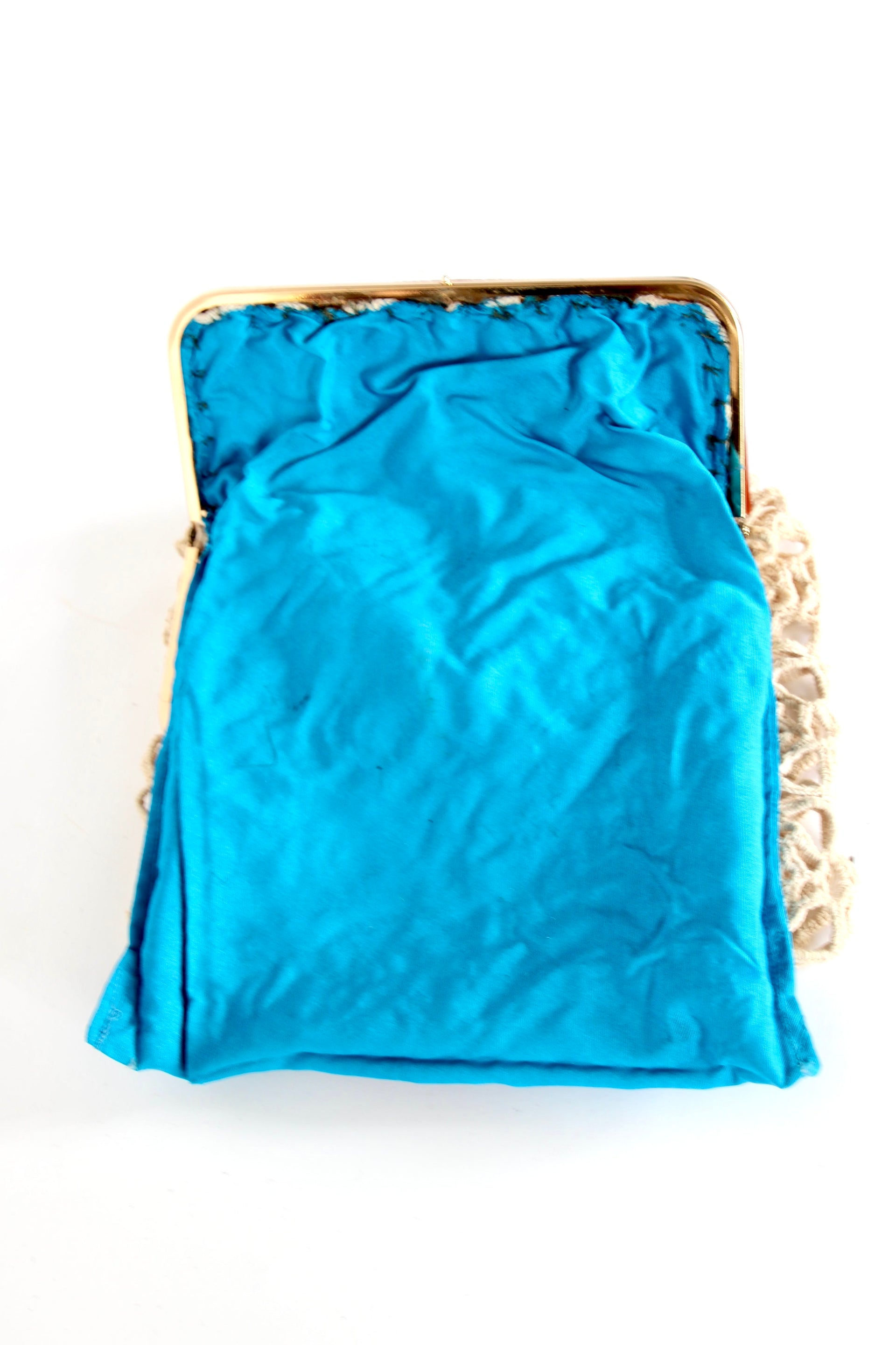 1960s Vintage Handmade Crochet Bag with Plastic Handle and Frame