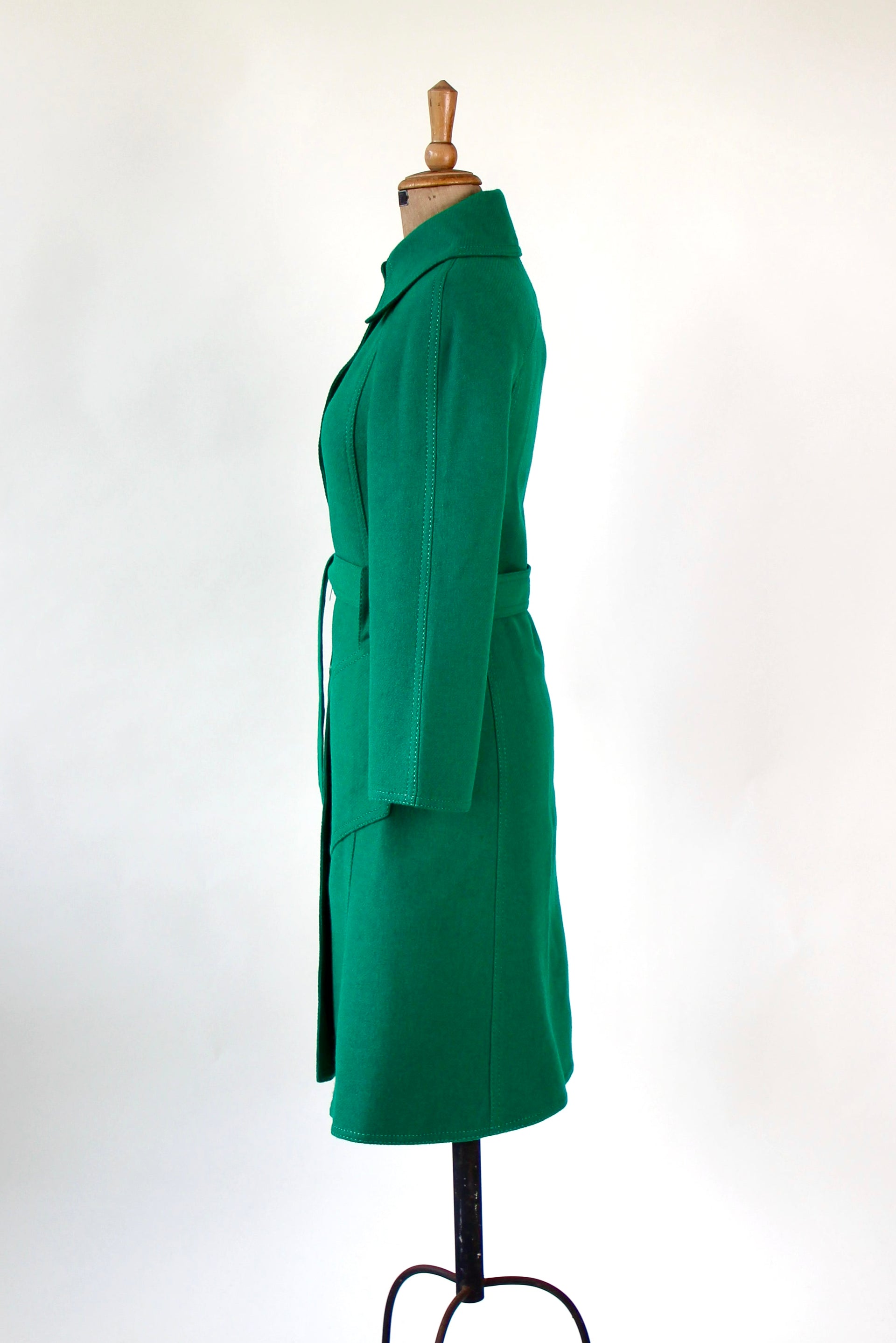 1970s Vintage Designer Green Wool Mod/Trench Coat // Size M