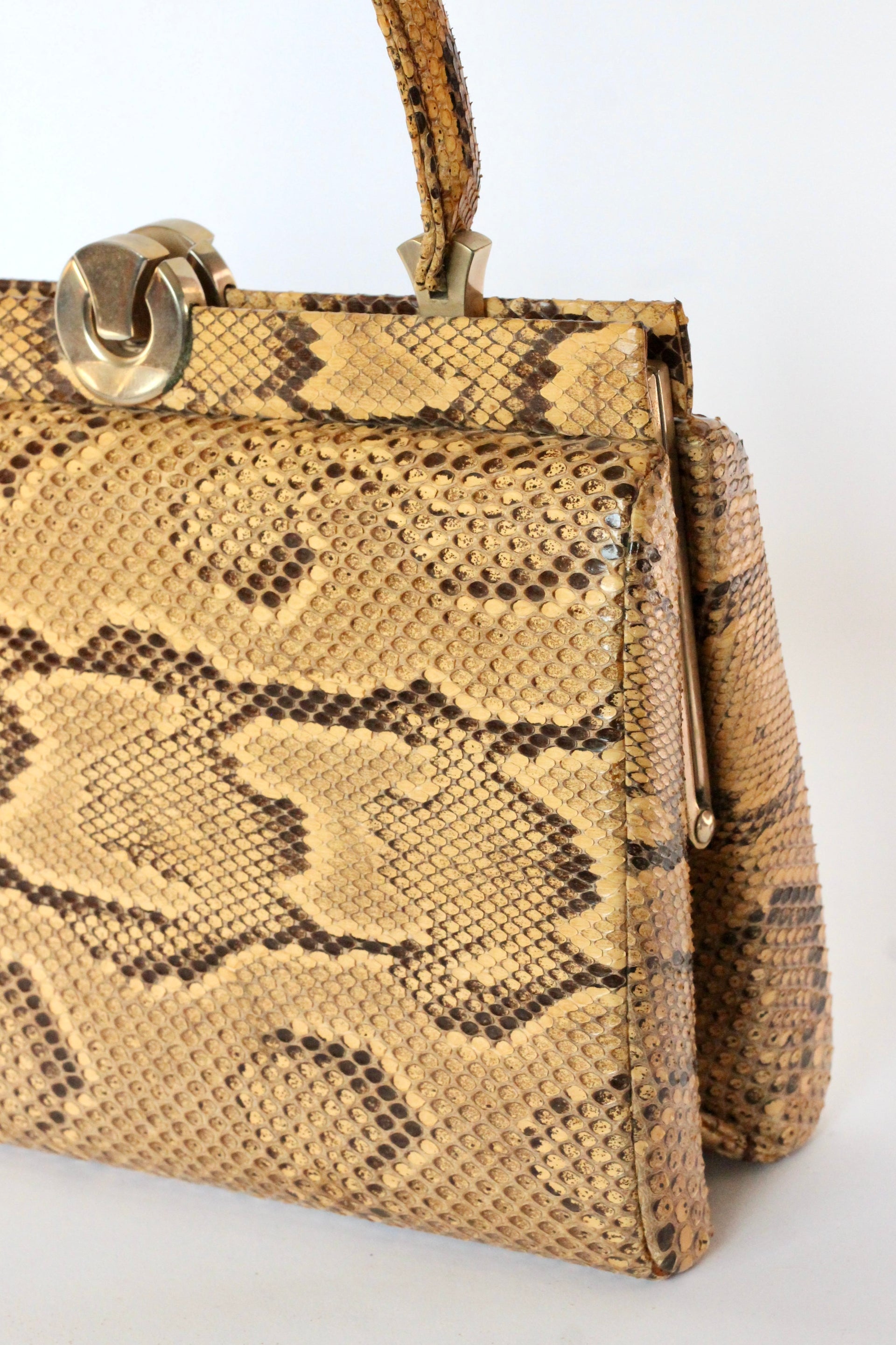 1950s Brown Snakeskin/Leather Top Handle Bag