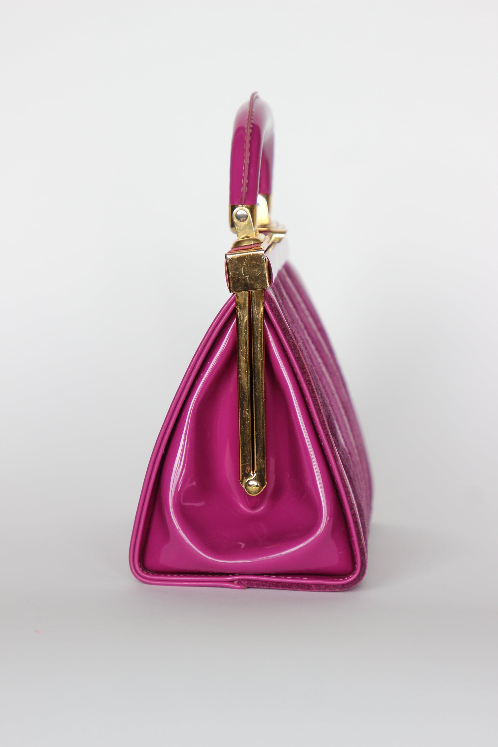 1960s Vintage Purple Sued and Vinyl Top Handle Bag/Purse with Golden Closure.
