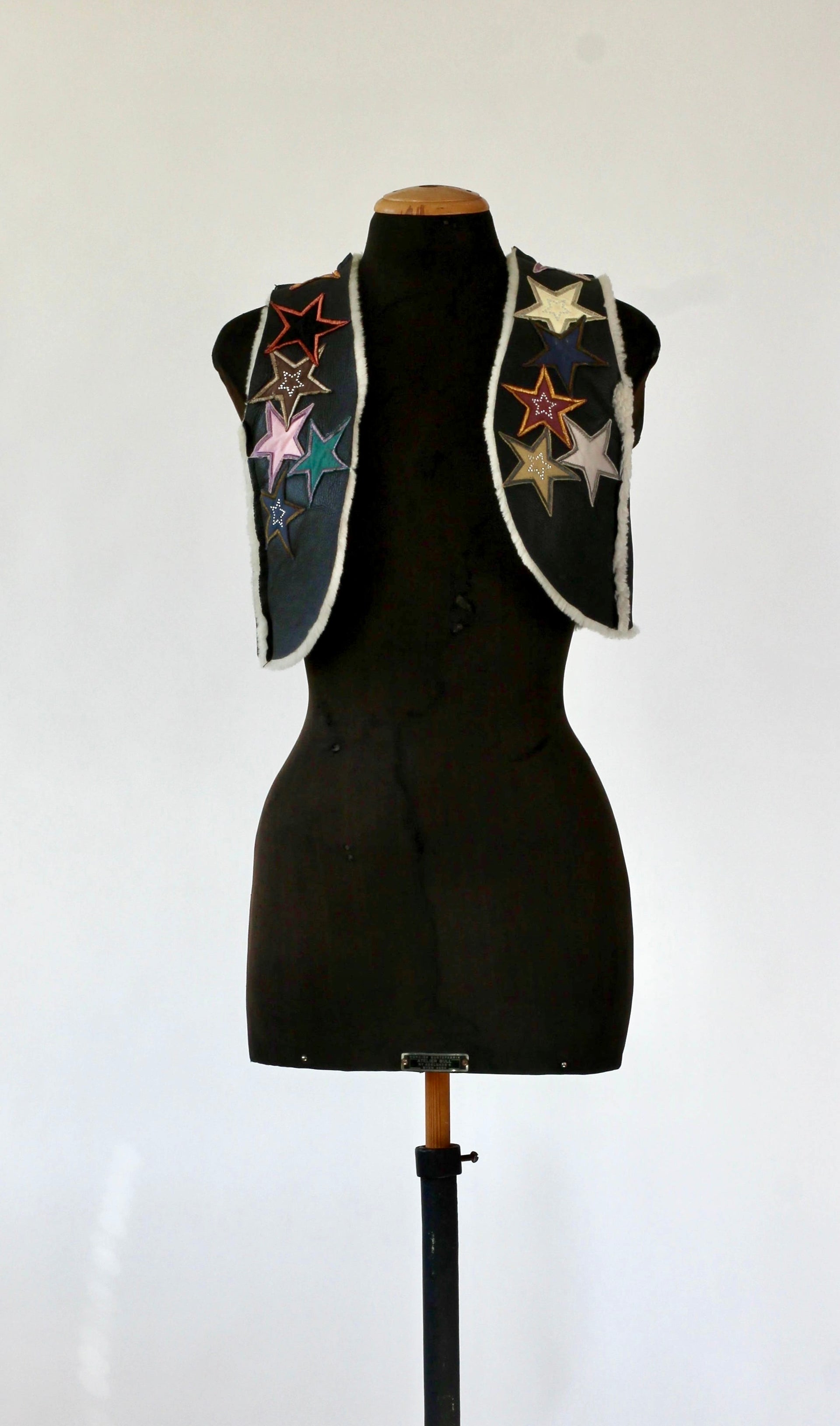 Y2K Leather Vest with Star Applique //Size S