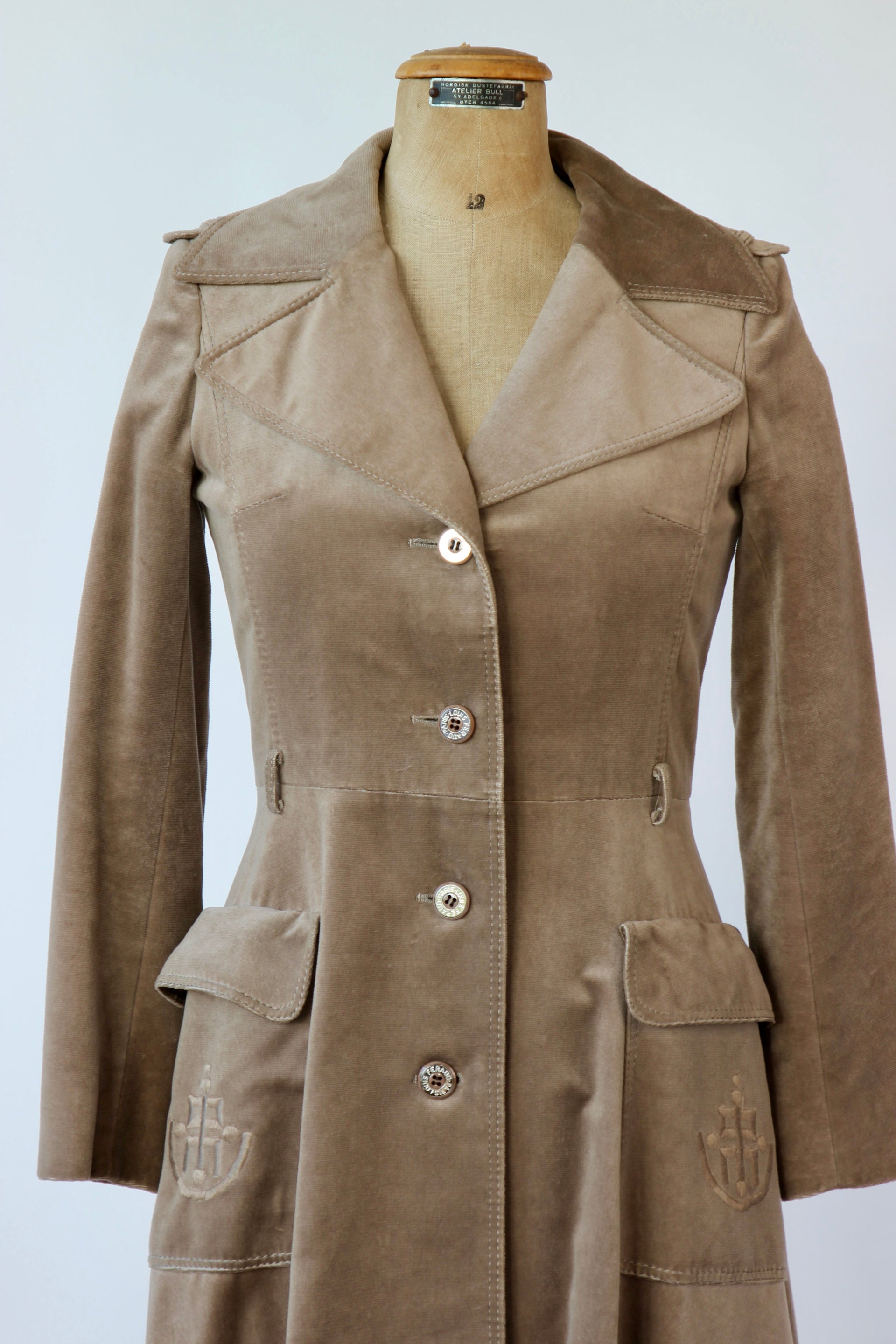 1970s Designer Louis Feraud Brown Velvet Mod Coat // Size S