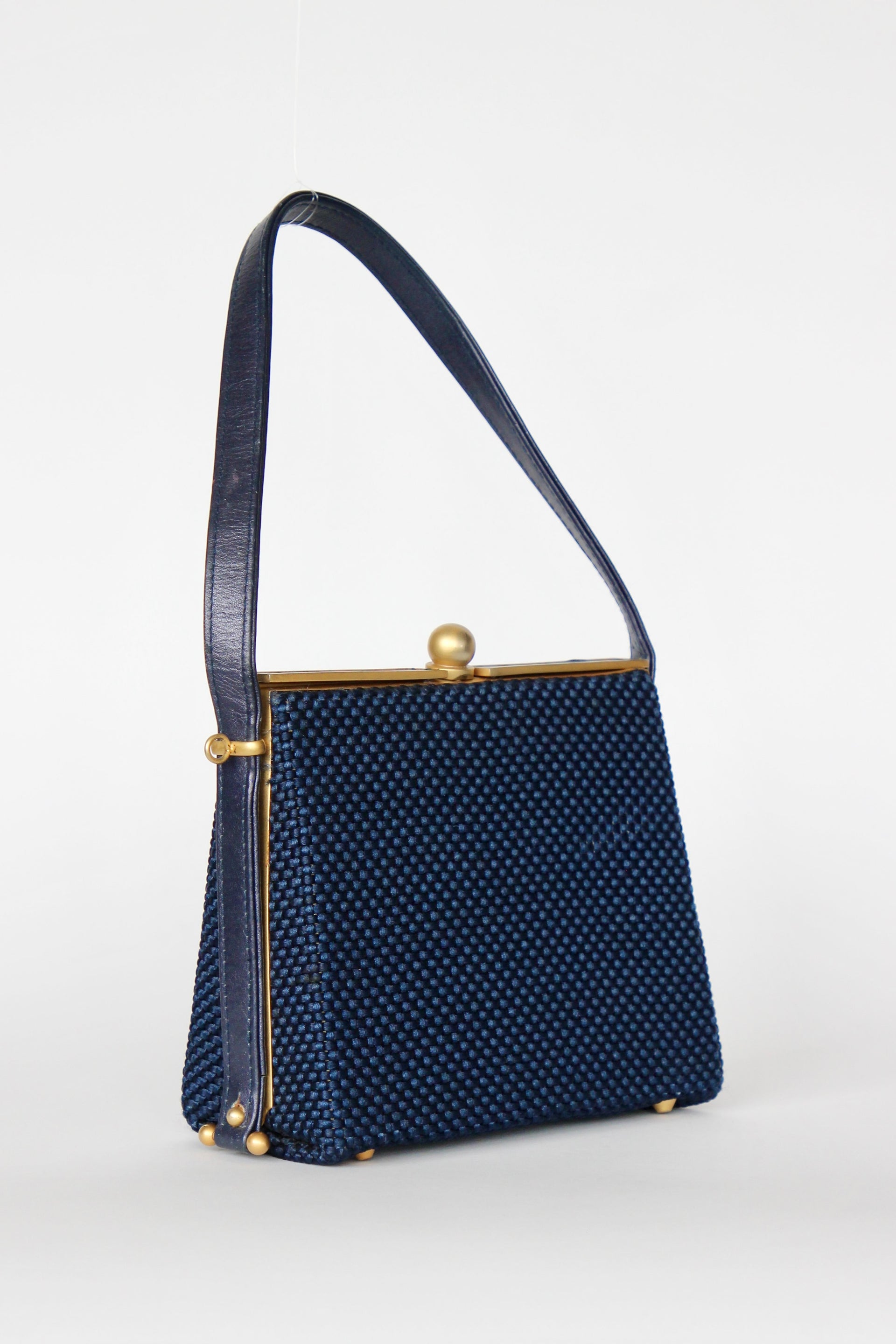 1950s 1960s Vintage Navy Blue Vinyl Top Handle Bag/Purse
