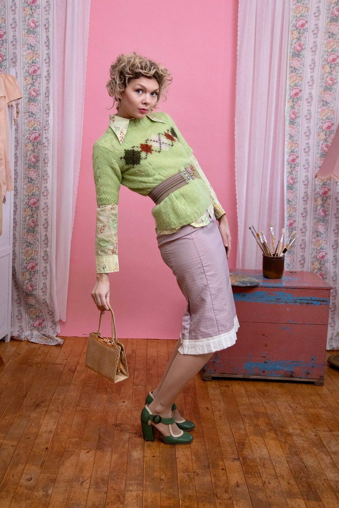 Late 1990s Vintage Rose Pencil Skirt // Danish Design // Size S/M