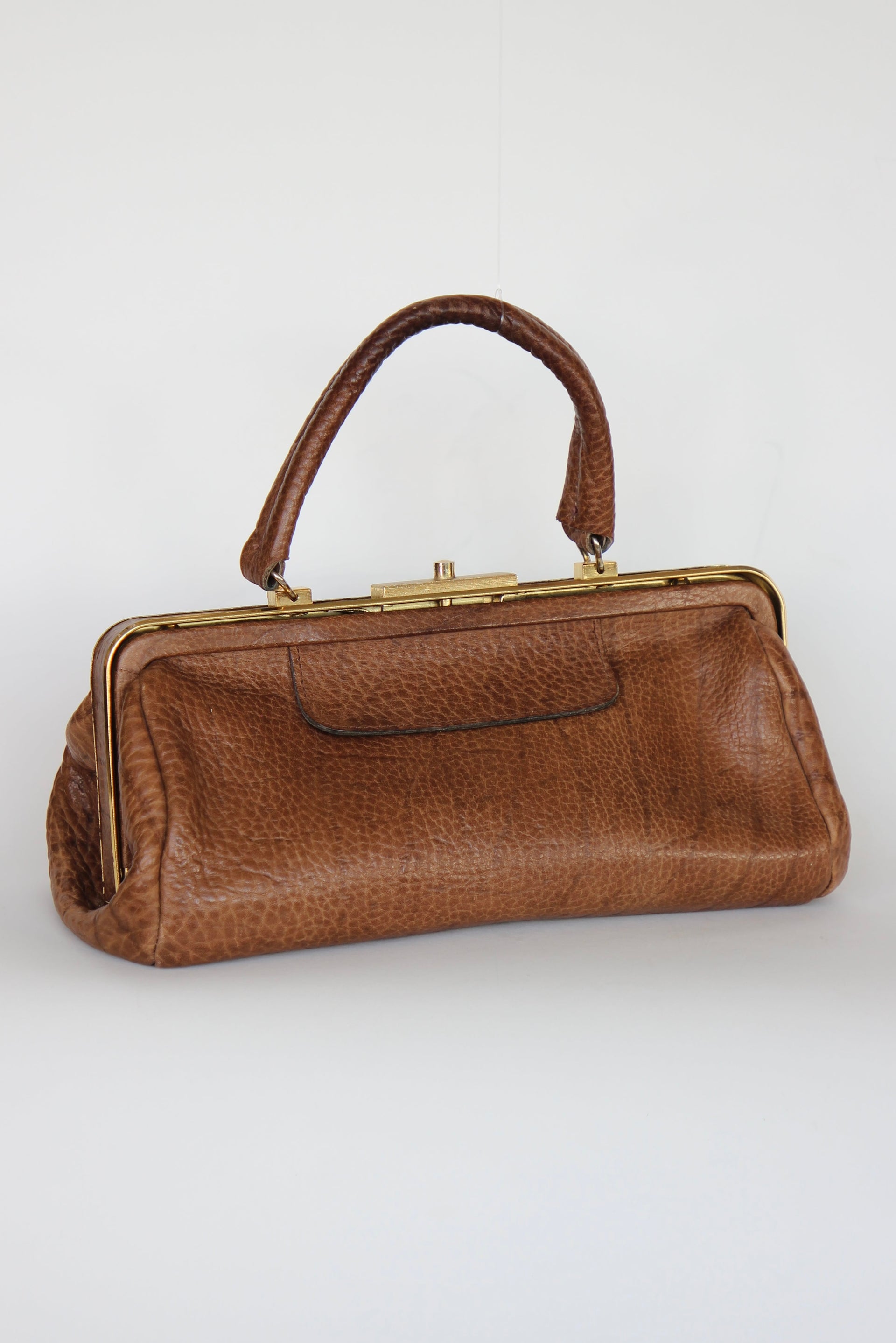 1960s Leather Top Handle Bag // Midwife Style Bag