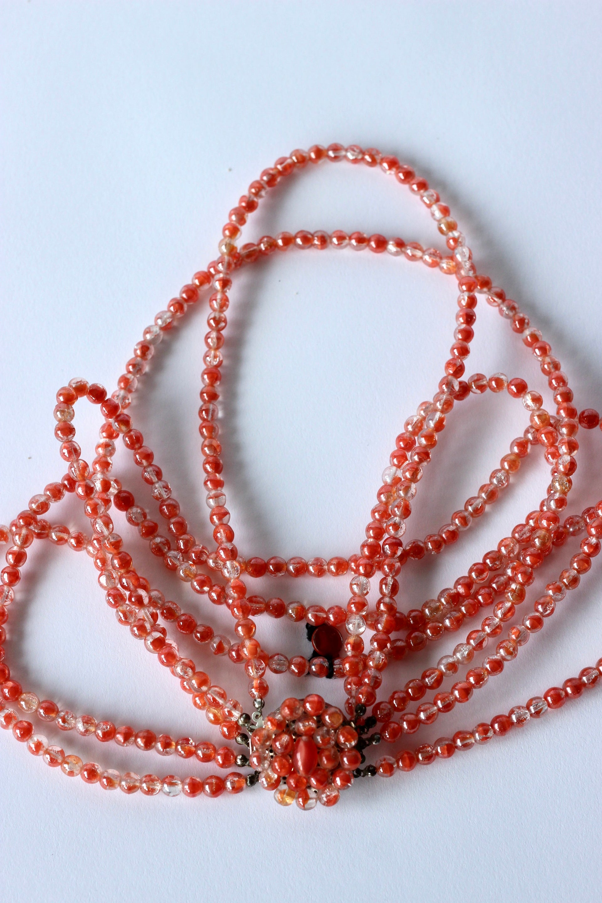 1950s Peach Glass Beaded 5 Stand Necklace//New Old Stock