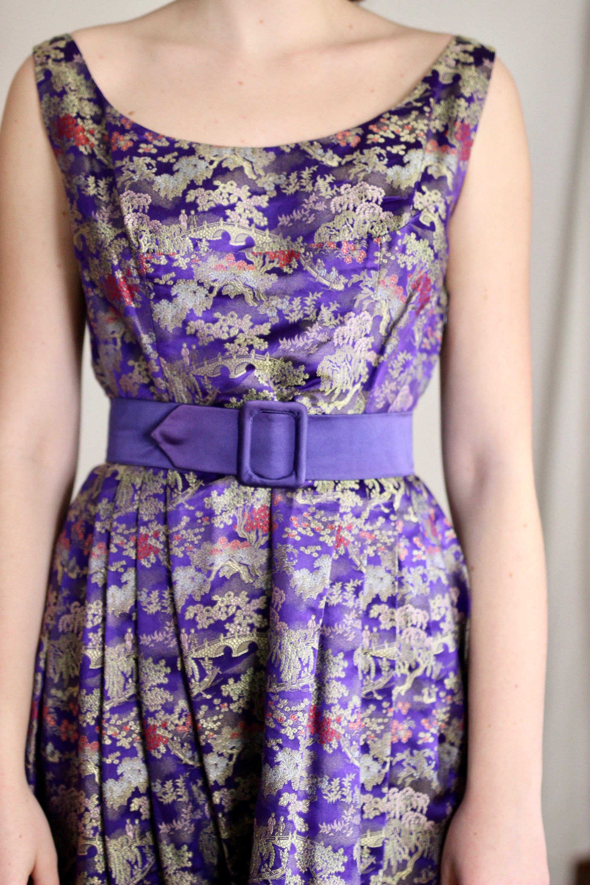 1950s Purple Draped Satin Dress//Size M