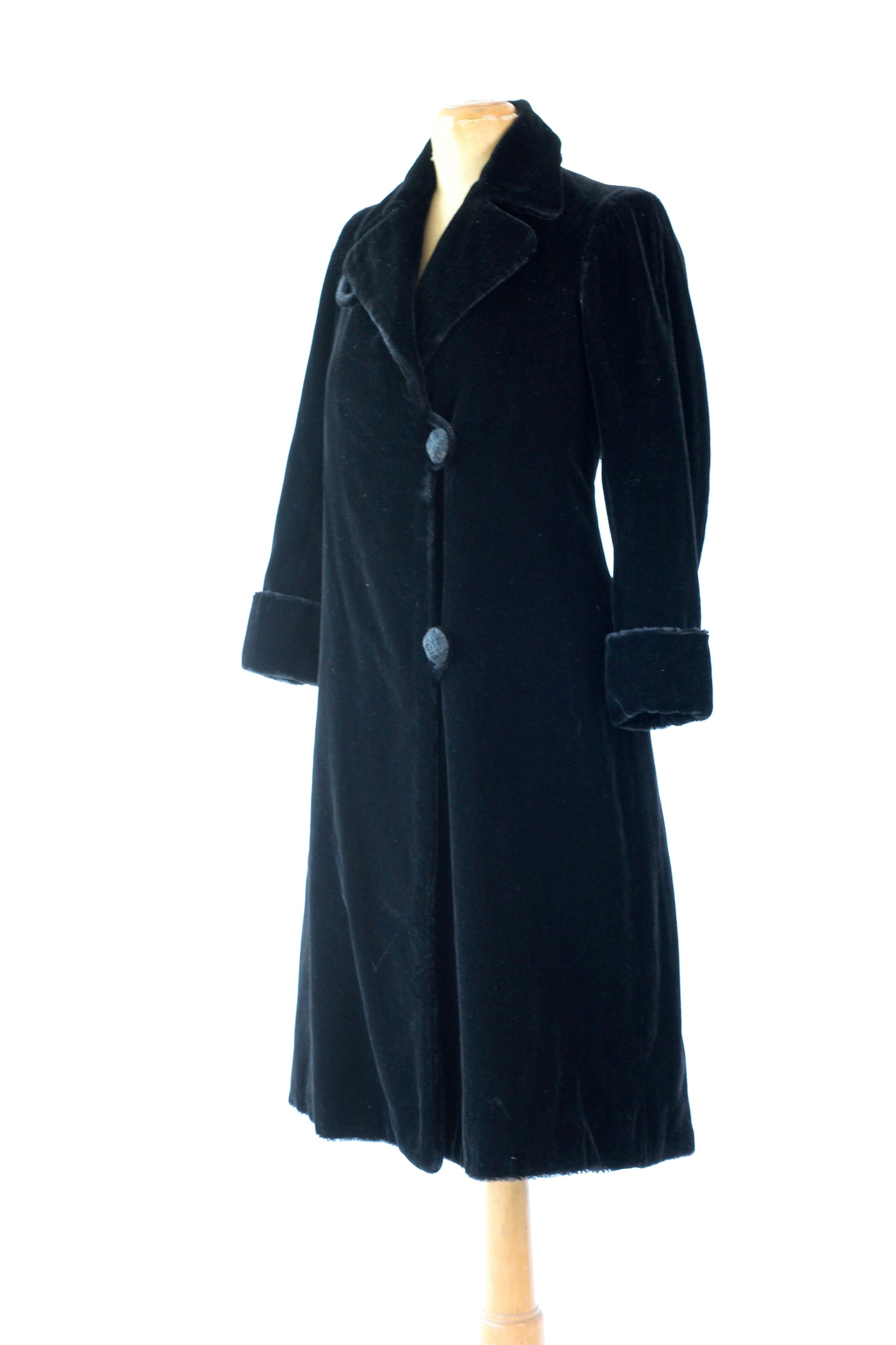 1920s Black Faux Fur Coat//Size M