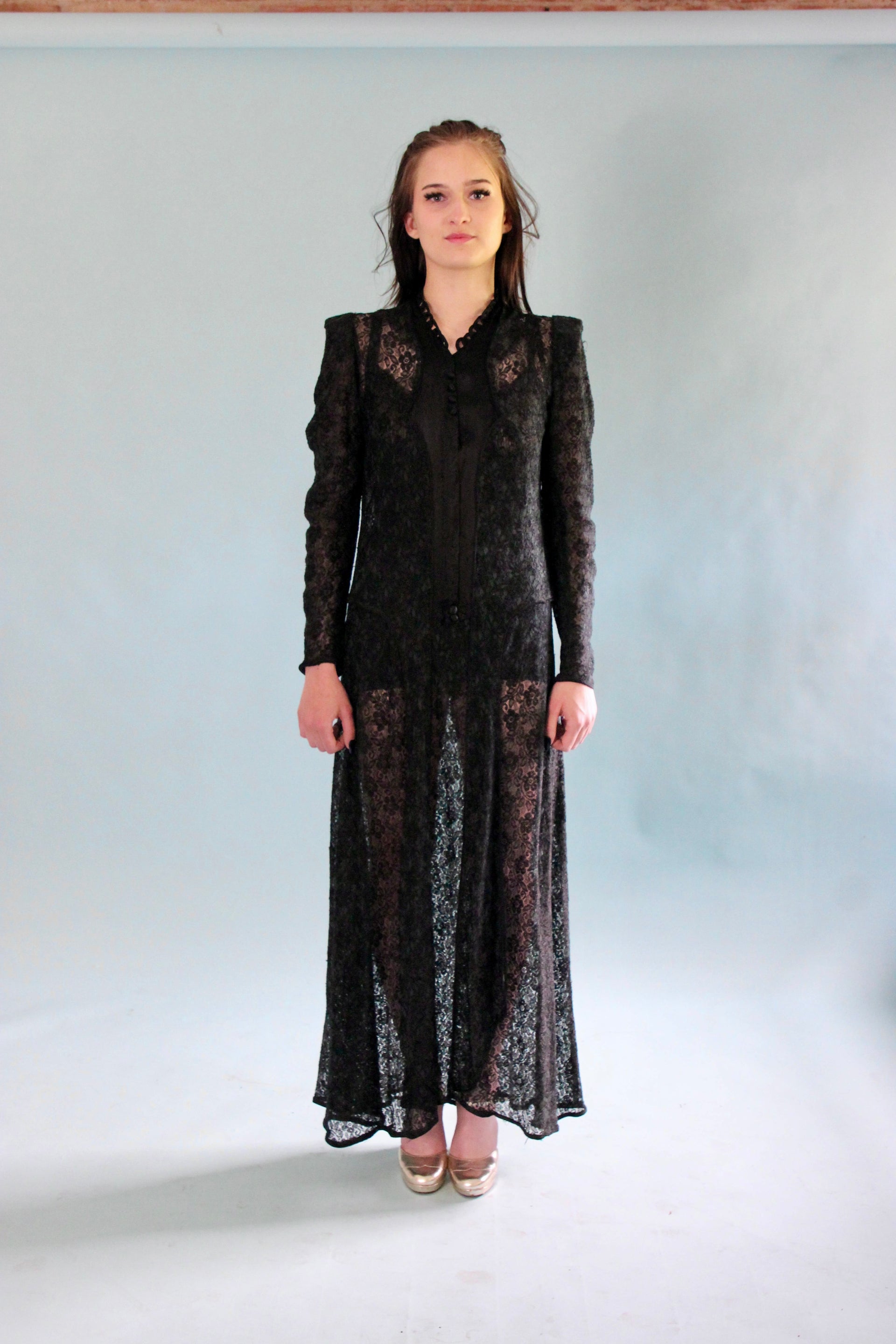 Antique Edwardian Black Lace Dress // Size S