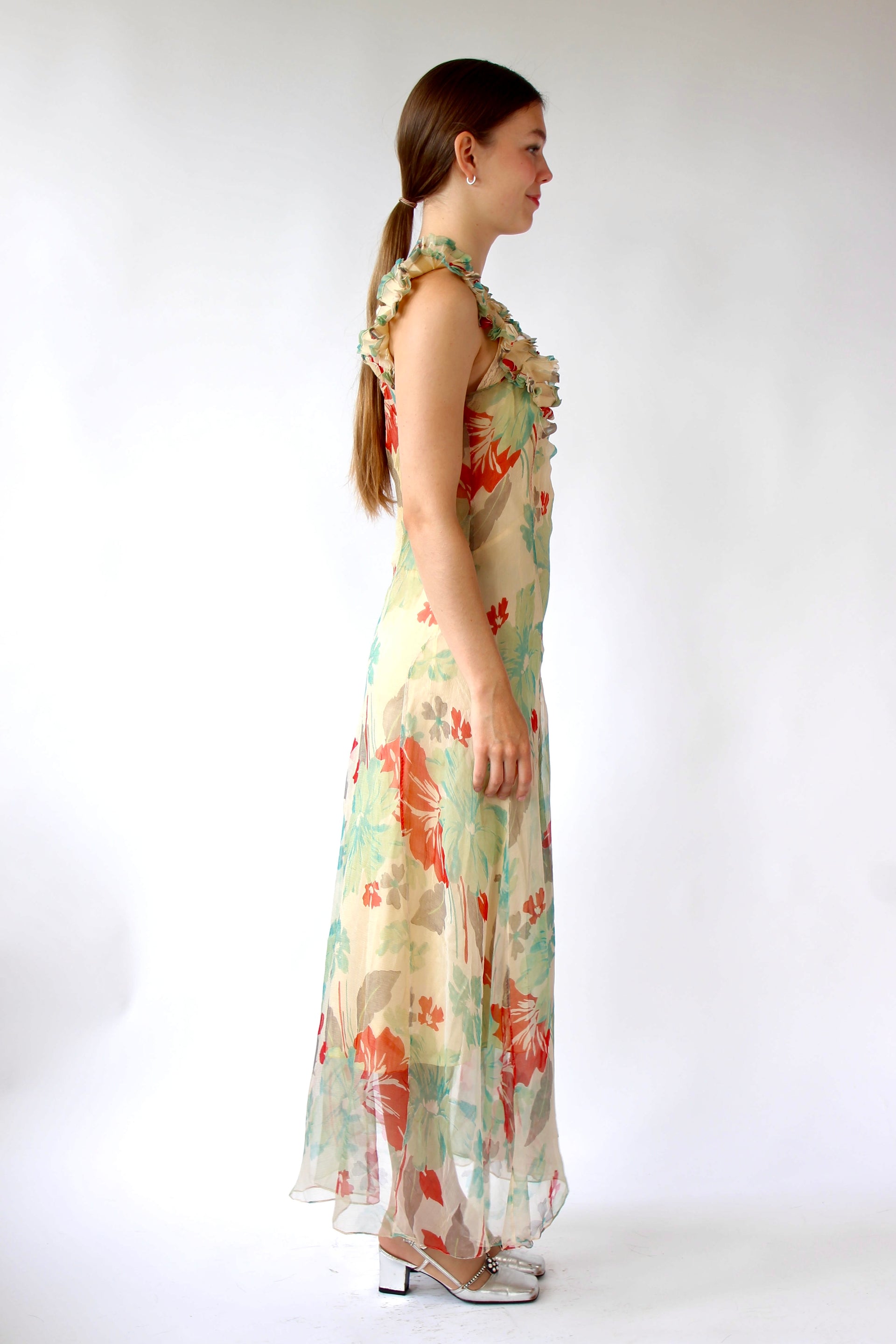 1920s 1930s Vintage Silk Chiffon Dress // Size XS