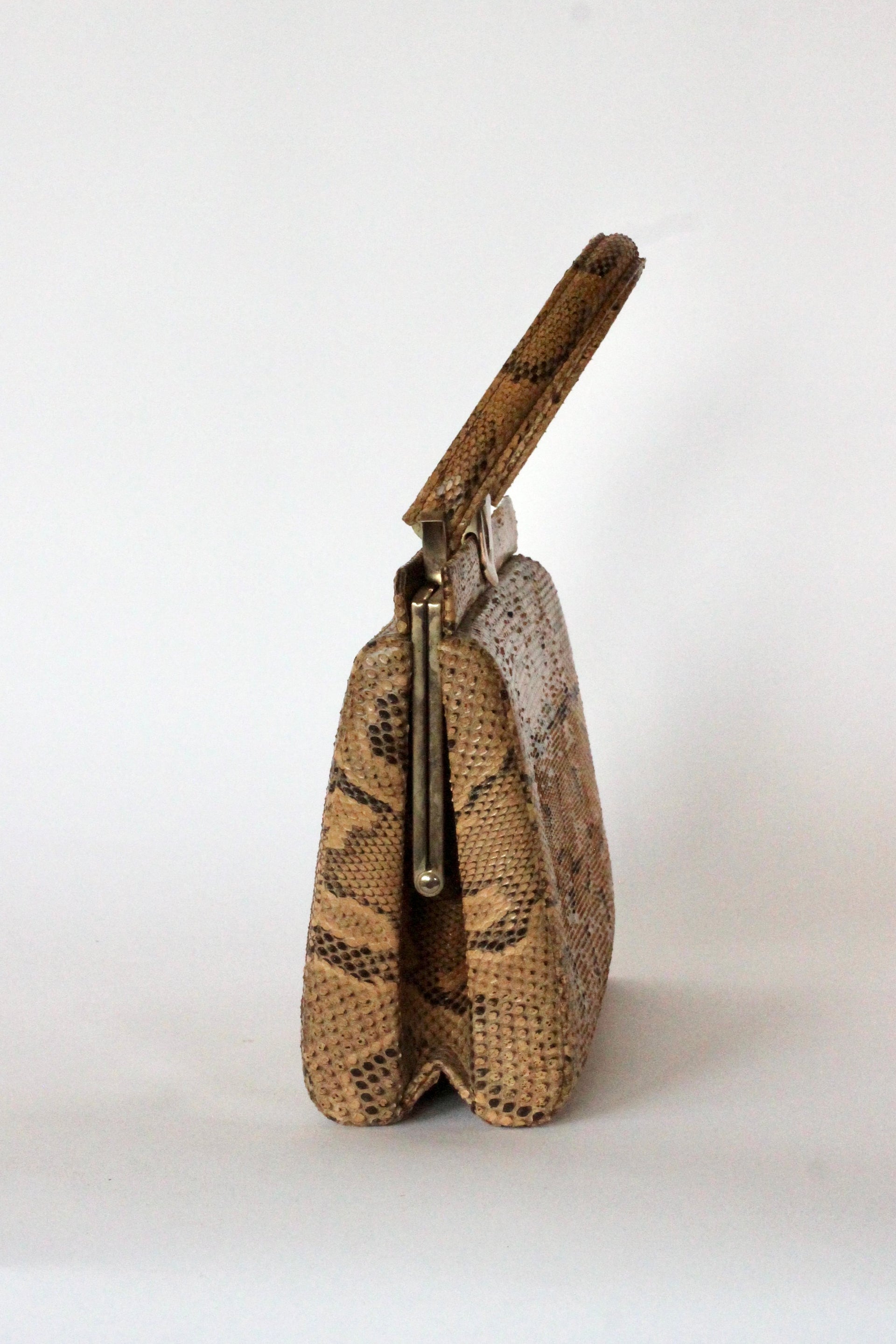 1950s Brown Snakeskin/Leather Top Handle Bag