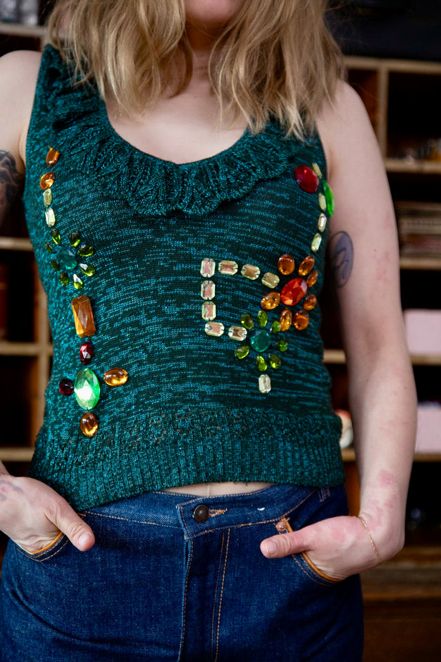 Vintage Green Knit Top // Size S