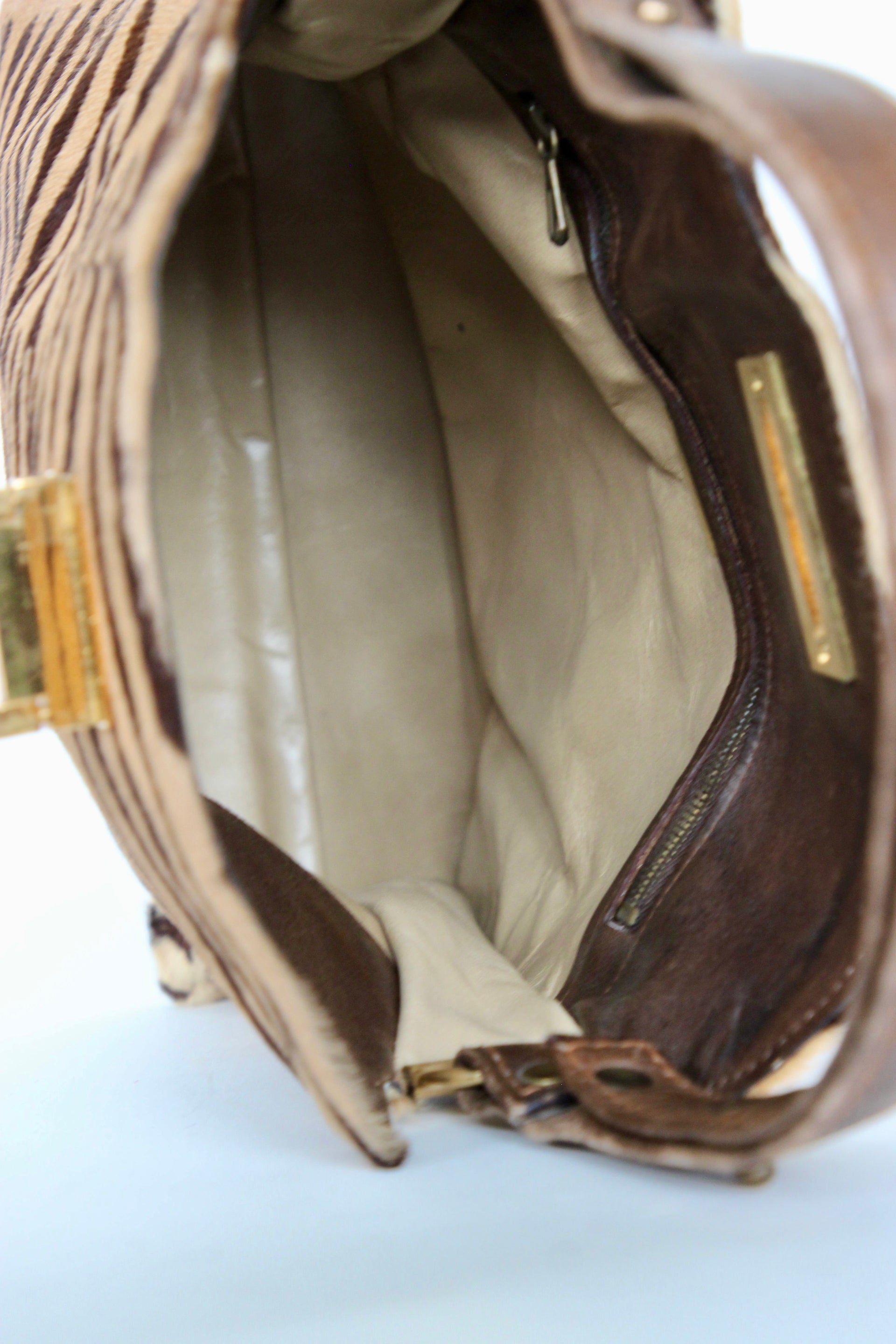 1960s Brown Fur Top Handle Bag with Tiger Pattern // Danish Design