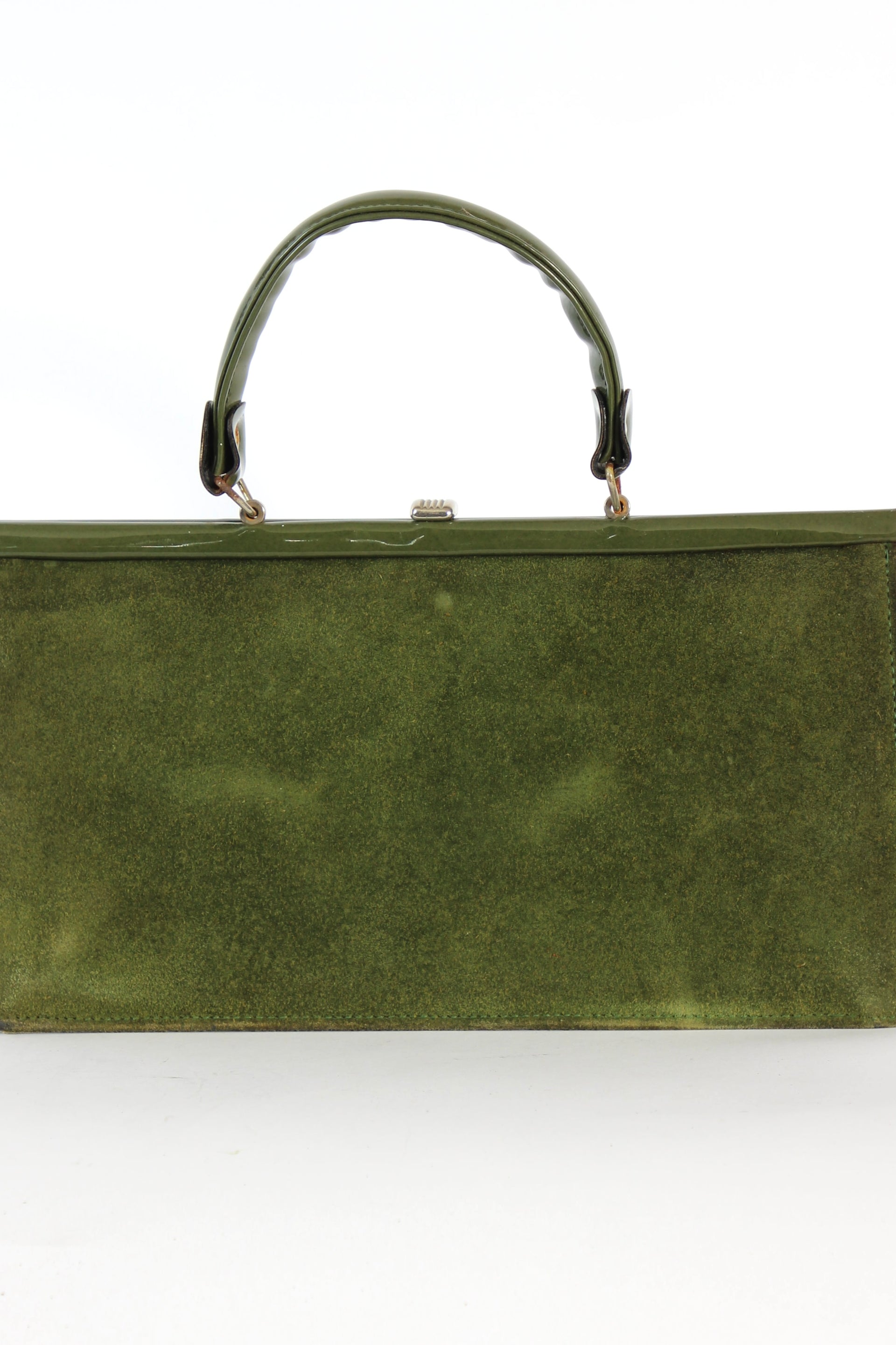 1960s Vintage Green Suede and Vinyl Top Handle Bag