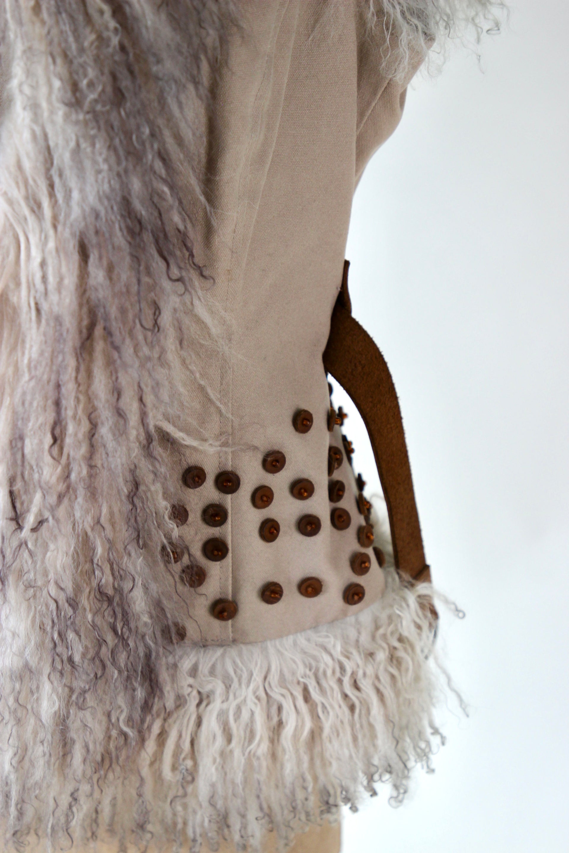 Vintage Vest with Mongolian Lamb Fur // Size S