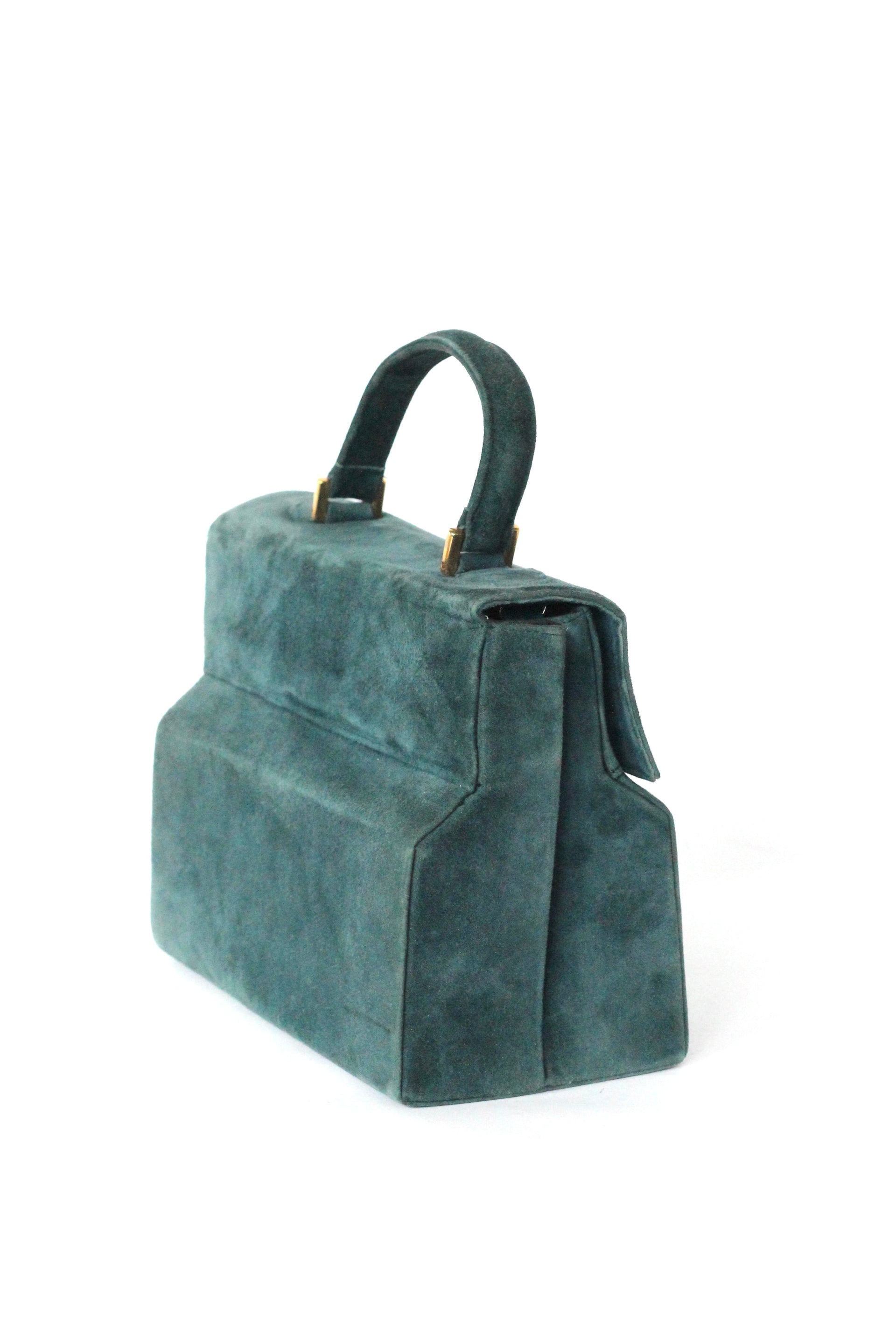 Vintage Charles Jourdan, Paris Dusty Blue Suede Leather Tophandle/Shoulder Bag