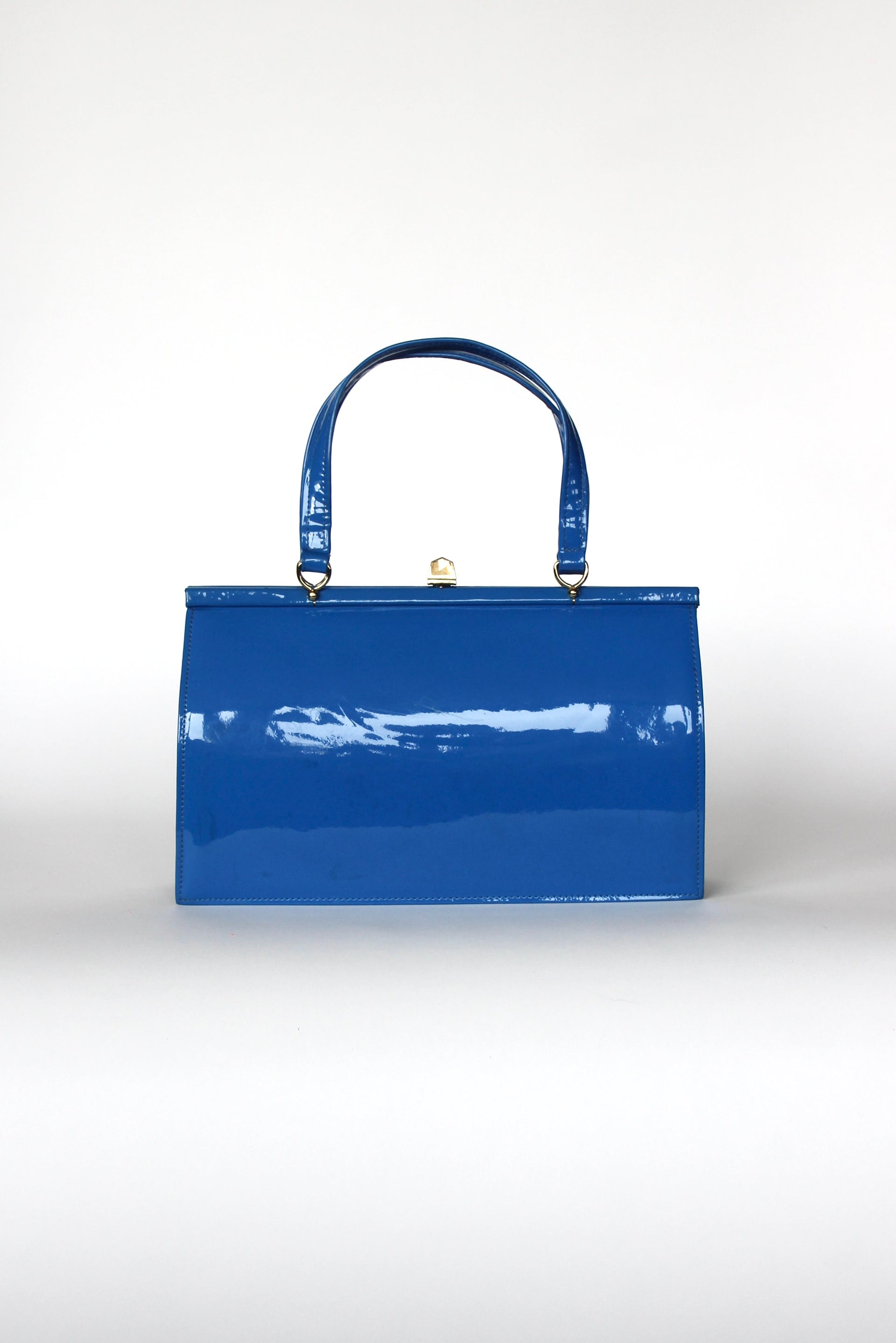 1960s 1970s Vintage Blue Suede and Patent Vinyl Purse Top Handle Bag/Purse
