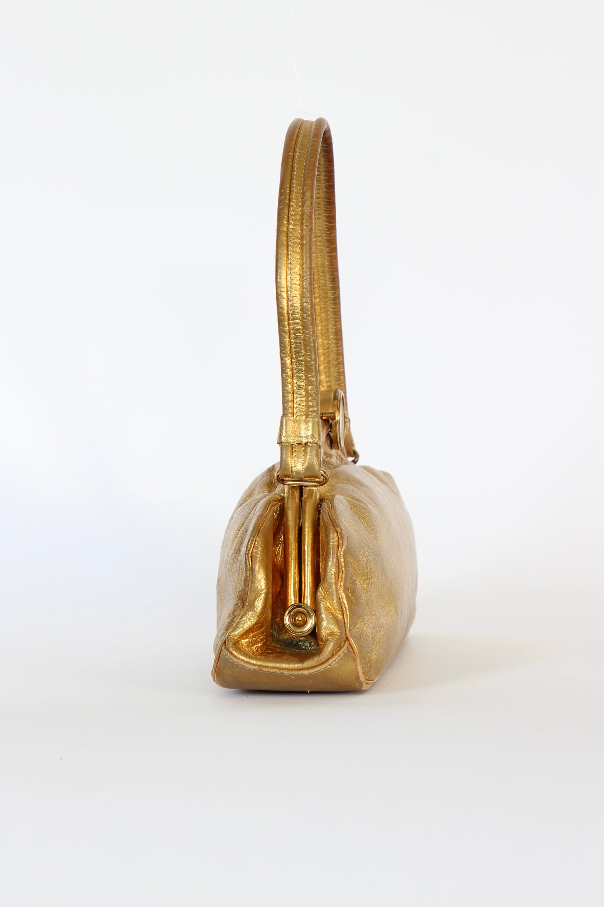 1950s 1960s Vintage Golden Leather Top handle Bag/Purse