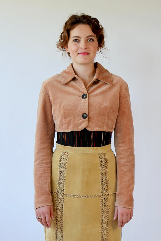 Vintage Designer Velvet Peach Crop Jacket // Size S/M