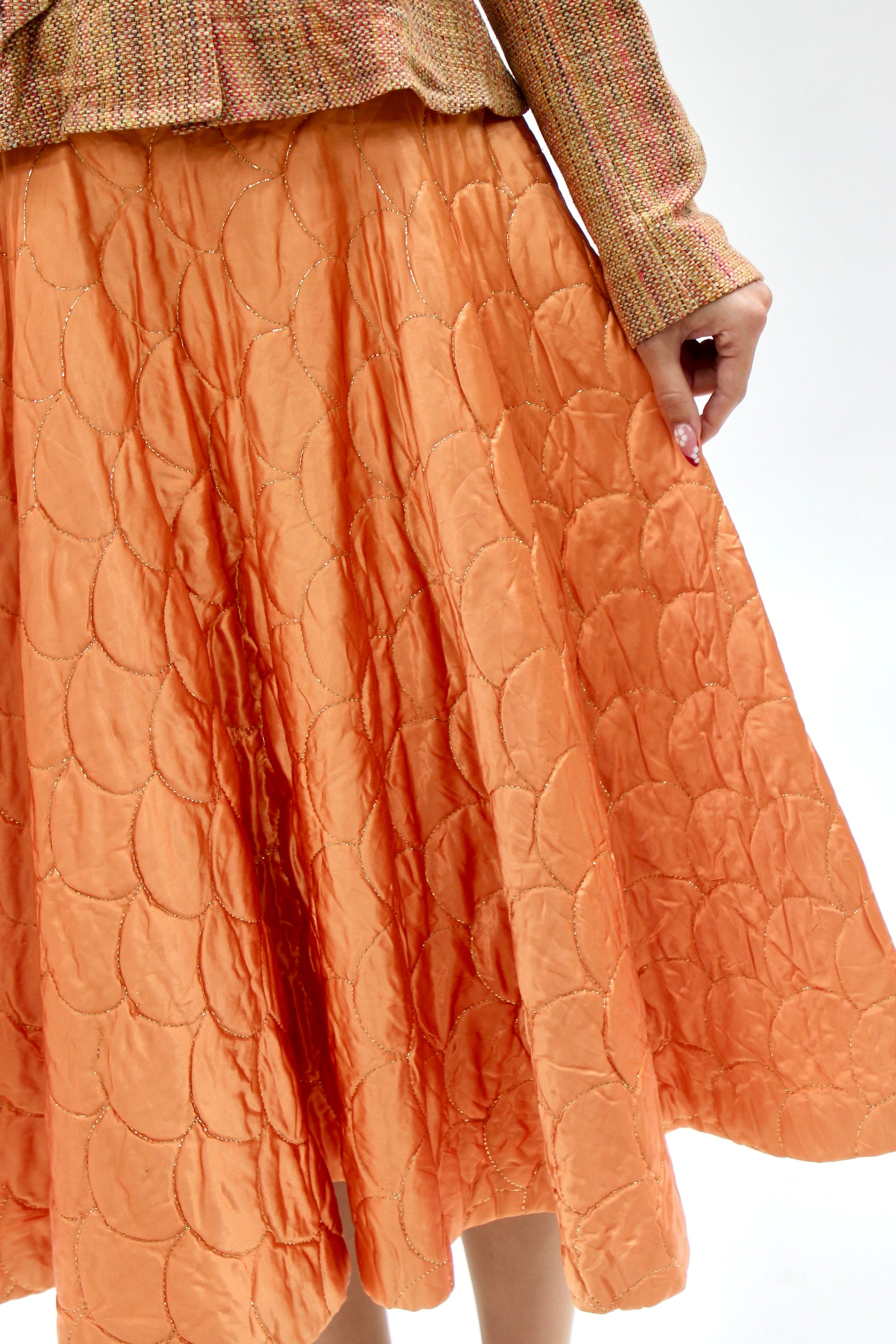 1950s Vintage Copper Quilted Circle Skirt//Size S